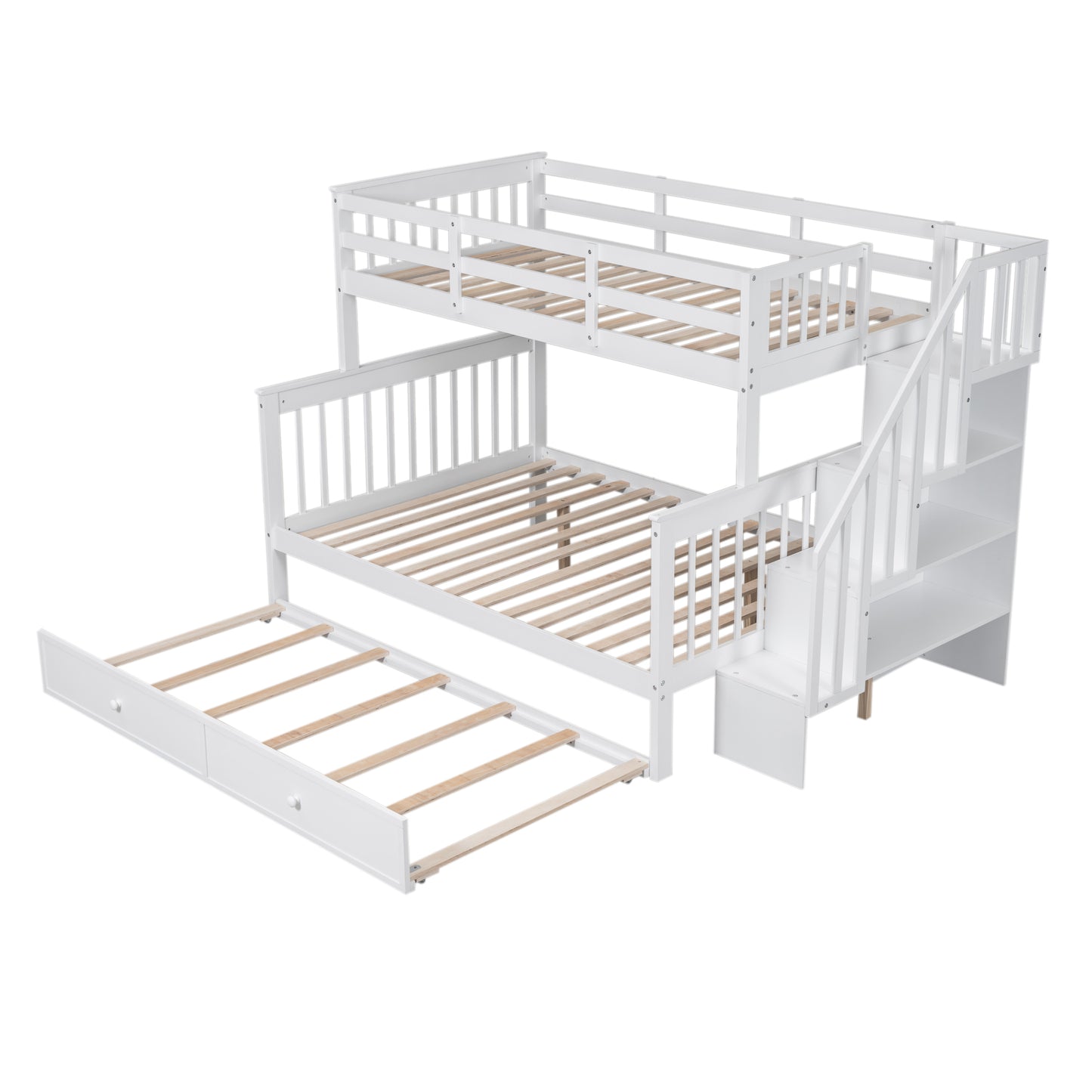 Staircase Bunk Bed with Trundle and Storage: Twin Over Full