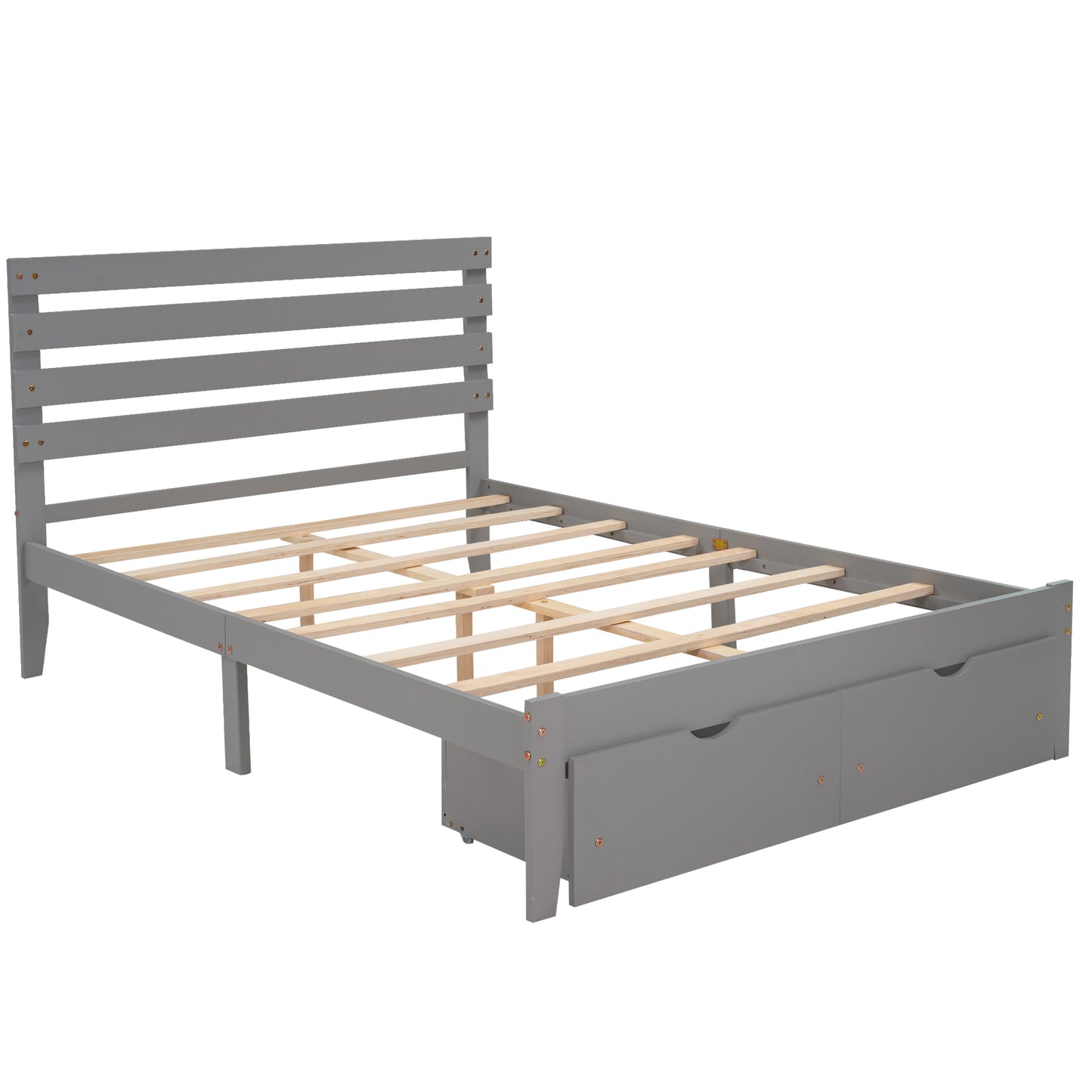 Full Size Platform Bed with Drawers, Gray