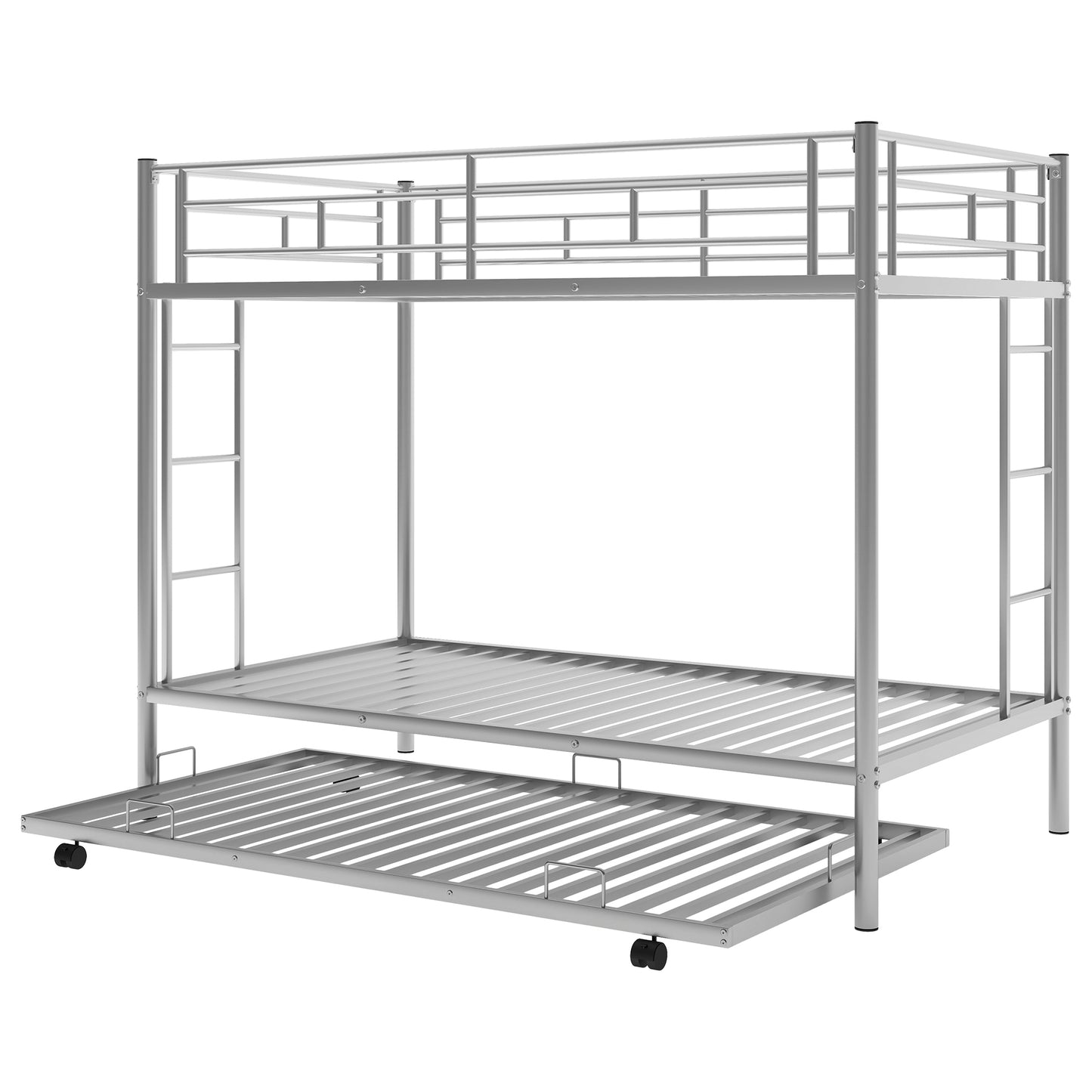 Silver Metal Twin Bunk Bed with Trundle - Smart Space-Saving Solution