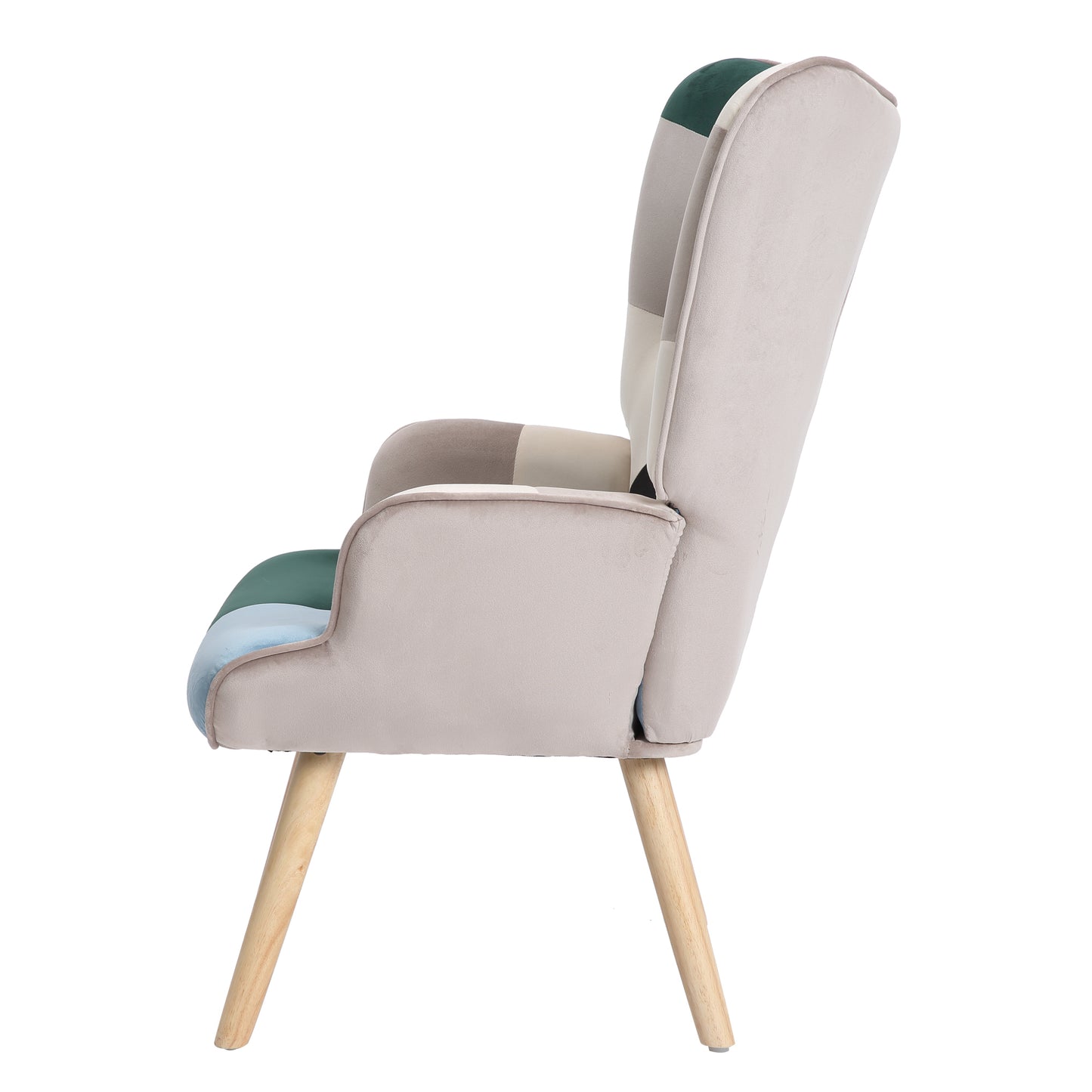 Accent Chair with Ottoman, Living Room Chair and Ottoman Set, Comfy Side Armchair for Bedroom, Creative Splicing Cloth Surface