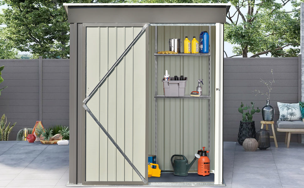 Patio 5ft Wx3ft. L Garden Shed, Metal Lean-to Storage Shed with Adjustable Shelf and Lockable Door, Tool Cabinet for Backyard, Lawn, Garden, Gray