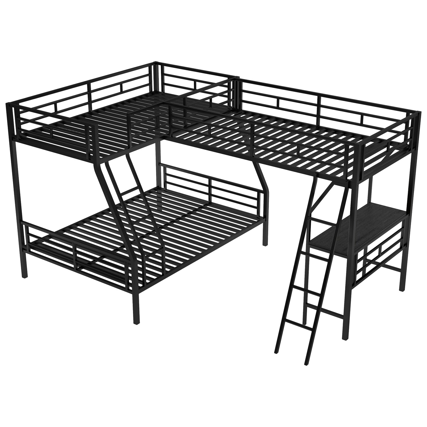 Innovative Space-Saving Twin over Full Bunk Bed with Loft Bed, Desk & Metal Frame, Black