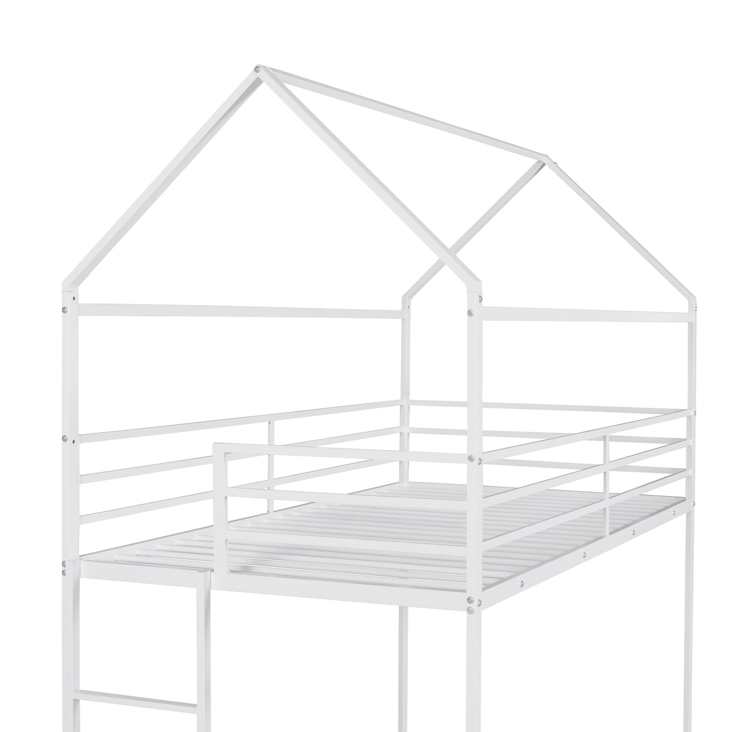 Kids' White Twin over Twin House Bunk Bed with Built-in Ladder