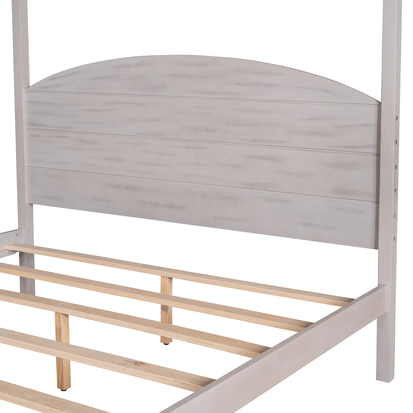 Queen Size Canopy Platform Bed with Headboard and Support Legs,Grey Wash