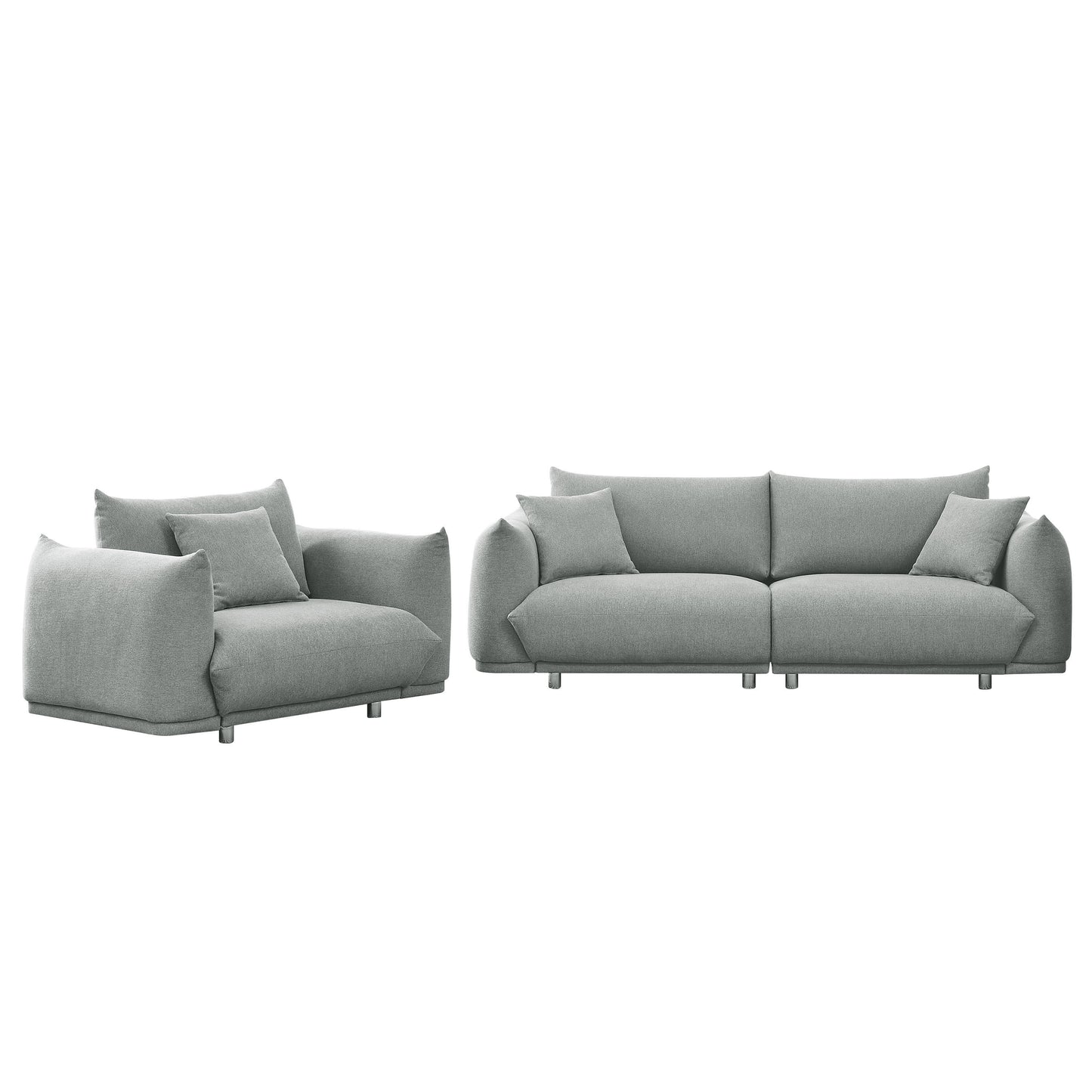 Modern 3-Seater and 1-Seater Sofa Set with Solid Wood Frame and Extra Pillows