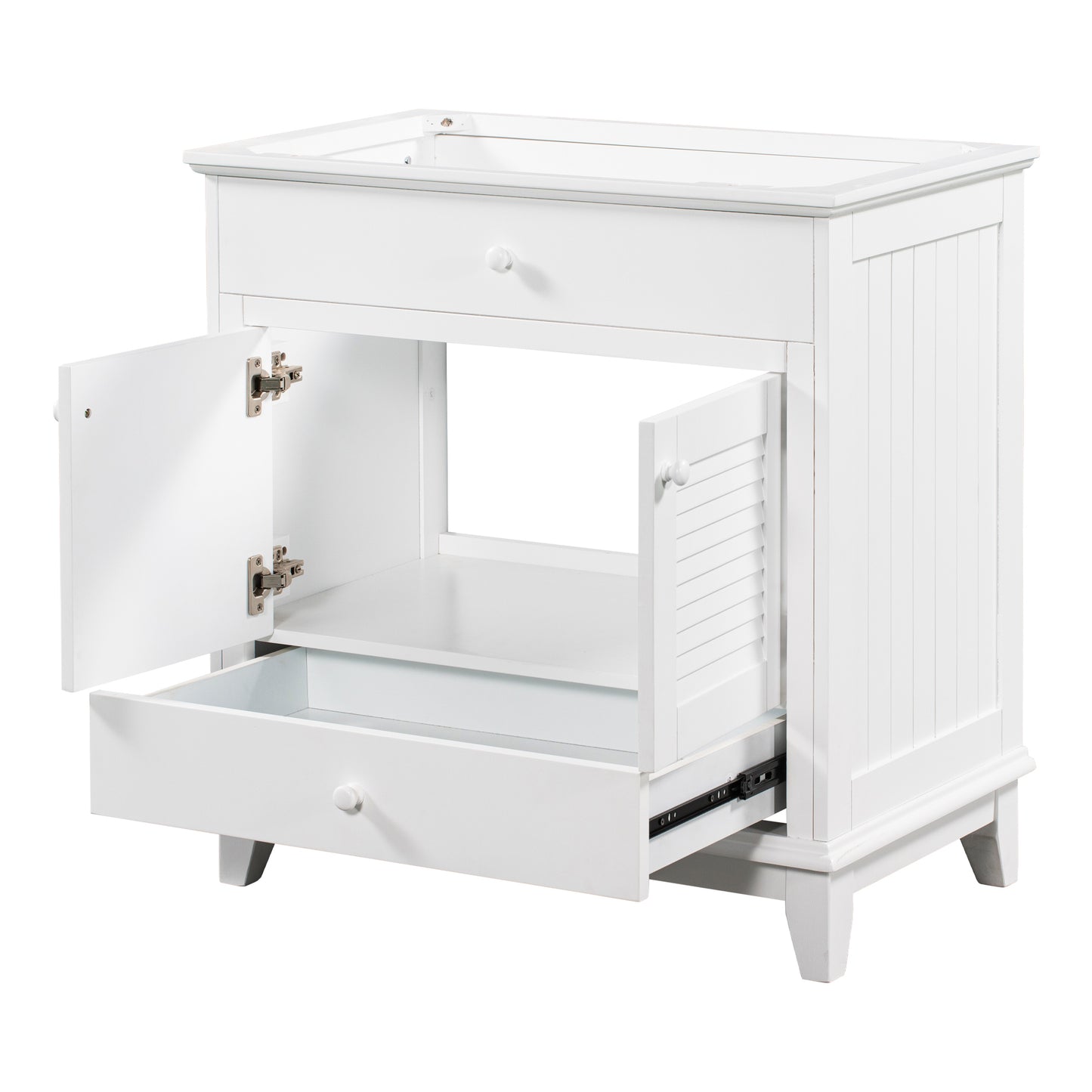 30" Bathroom Vanity Base without Sink, Bathroom Cabinet with Two Doors and One Drawer, White