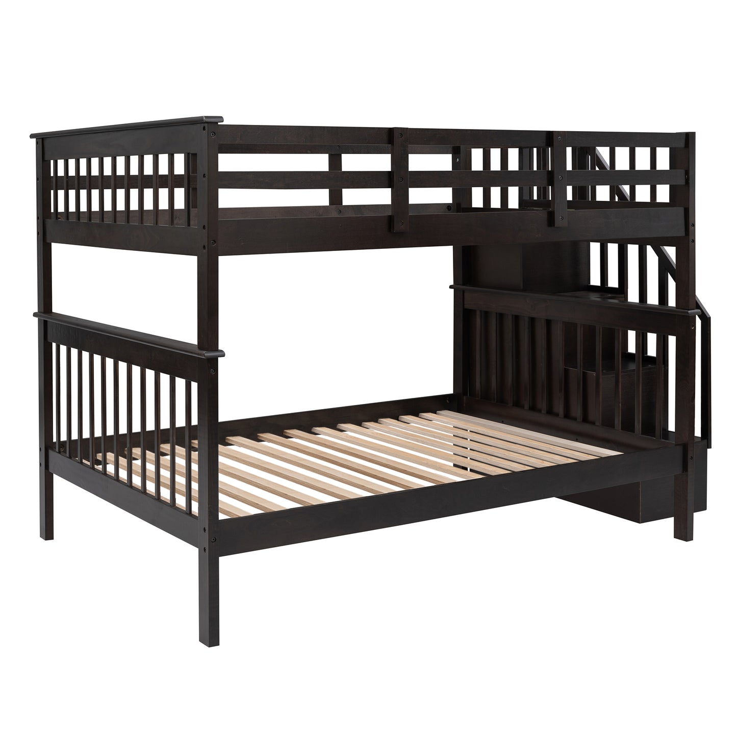 Stairway Full-Over-Full Bunk Bed with Storage and Guard Rail for Maximum Space Utilization