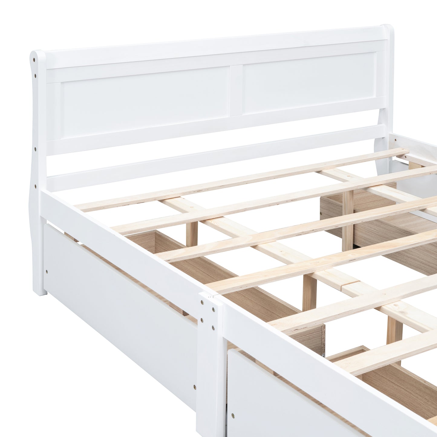 Queen Size Wood Platform Bed with 4 Drawers and Streamlined Headboard & Footboard, White