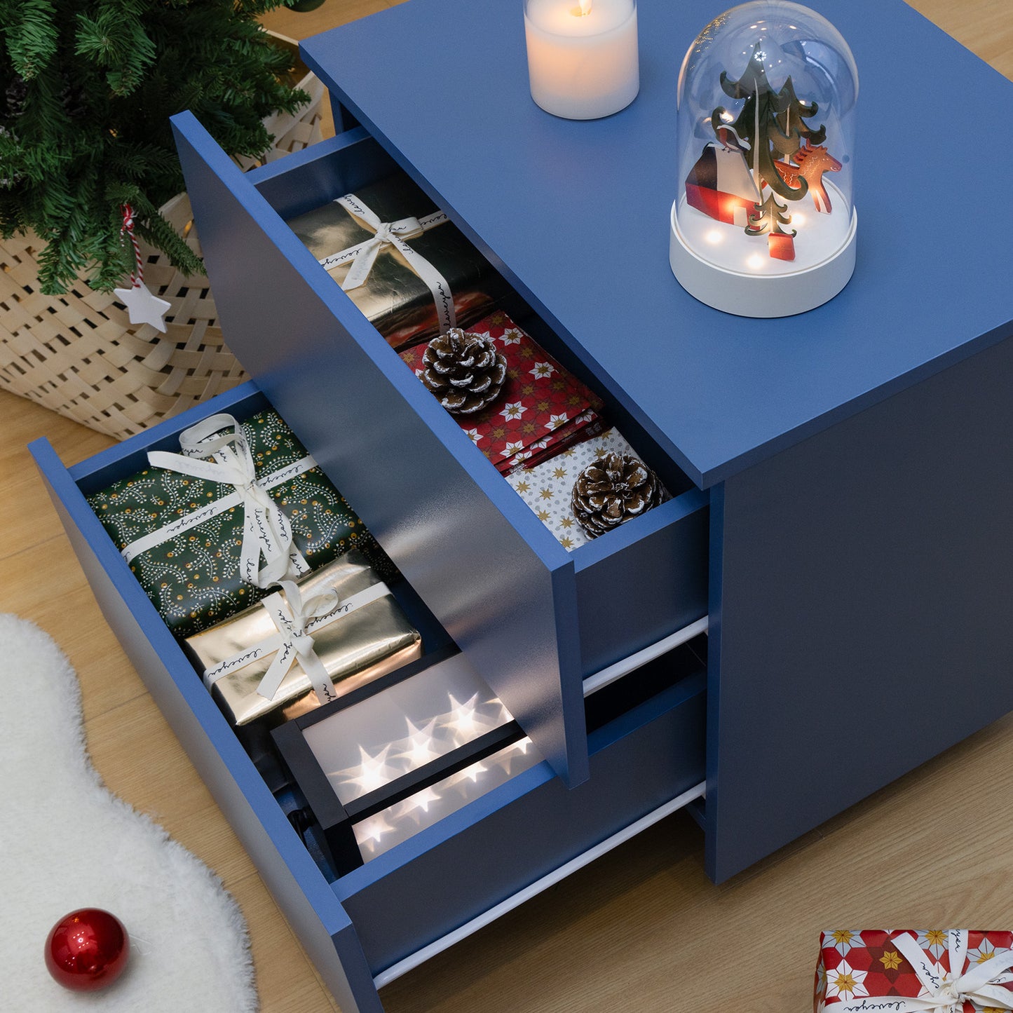 Nightstands LED Side Tables Bedroom Modern End Tables with 2 Drawers for Living Room Bedroom Blue