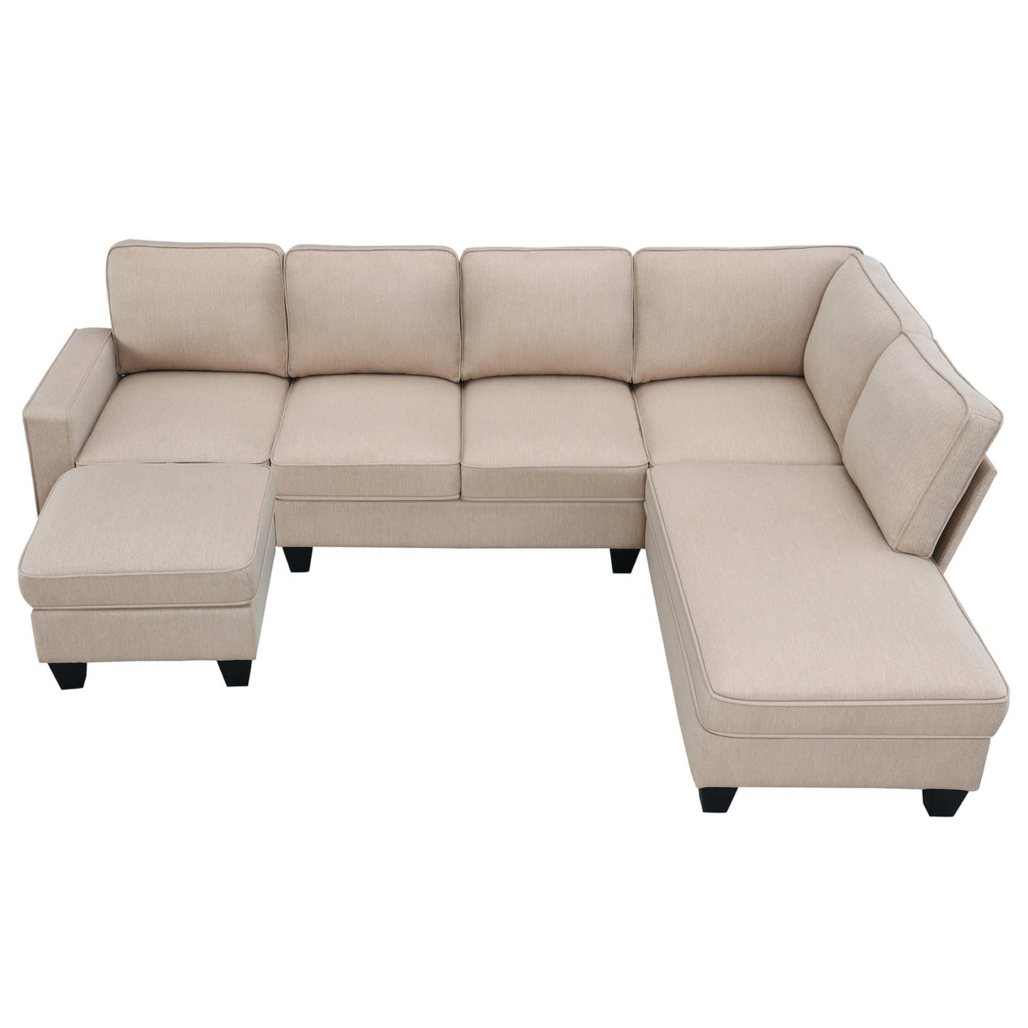 Modern L-Shaped 7-Seat Linen Sofa Set with Chaise Lounge