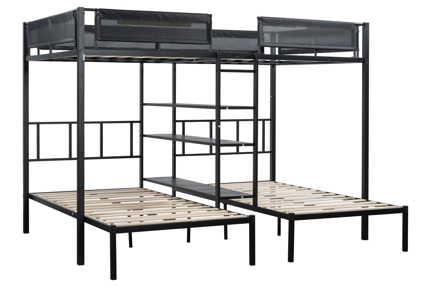 Metal Bunk Bed with Three Tiers Shelves