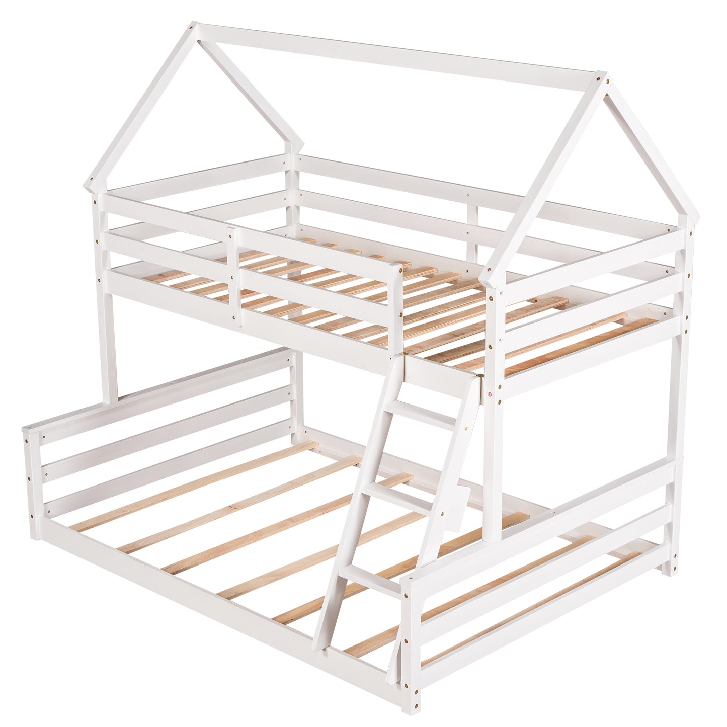 Playful White Twin over Full Bunk Bed with House-Inspired Design