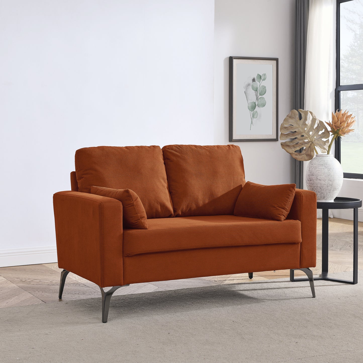 3-Piece Living Room Sofa Set with Corduroy Upholstery, Orange