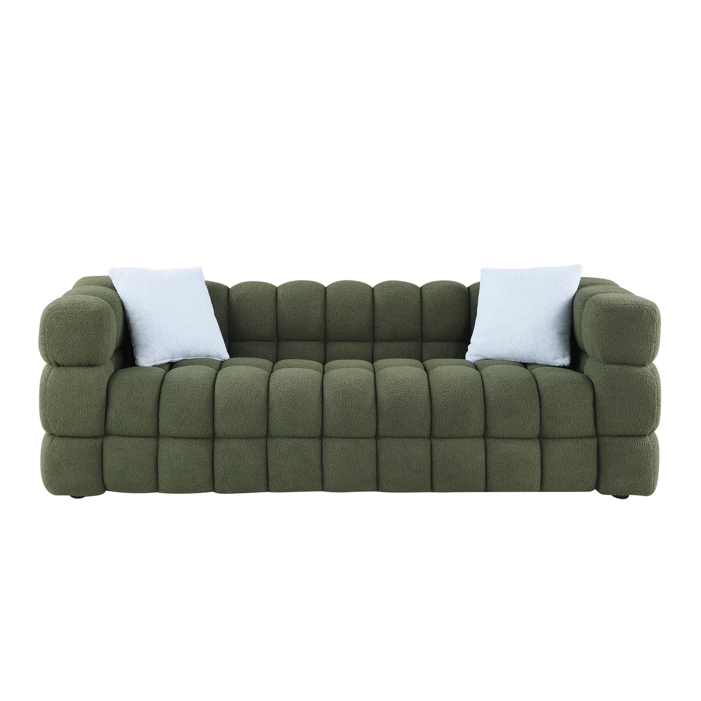 Olive Green Bouclé 3-Seater Marshmallow Sofa with Human Body Structure for USA People