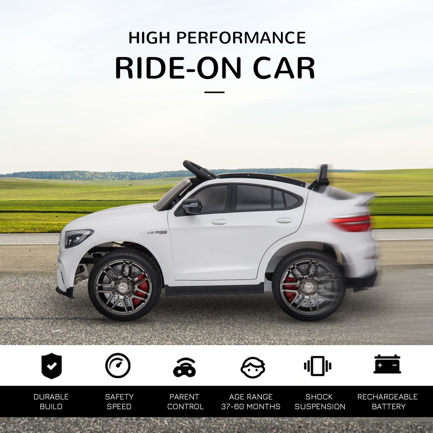 Aosom 12V Toddler Ride On Car with Remote Control, Mercedes Benz AMG GLC63S Coupe, Electric Car with 2 Speed, MP3 Player, Light, Horn, Songs, Suspension, White