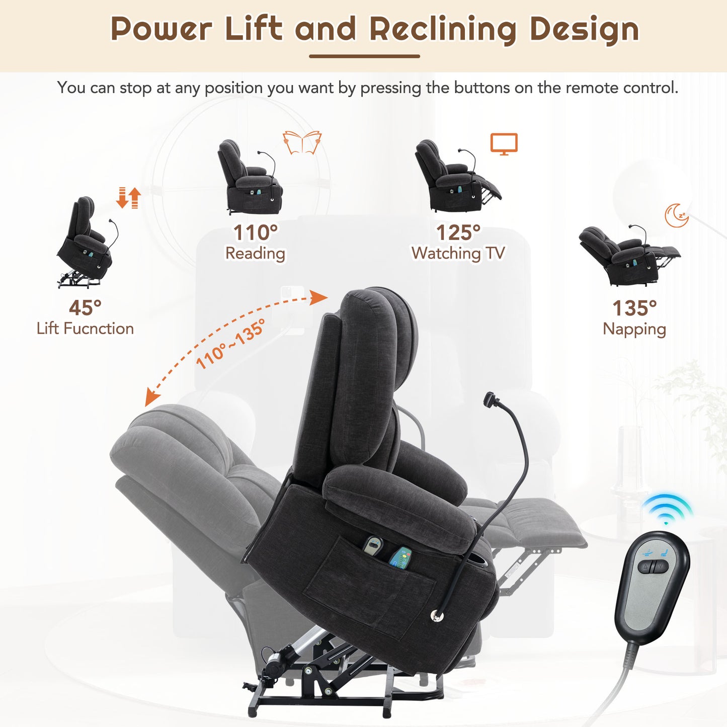 Elderly Massage and Heating Power Lift Recliner Chair