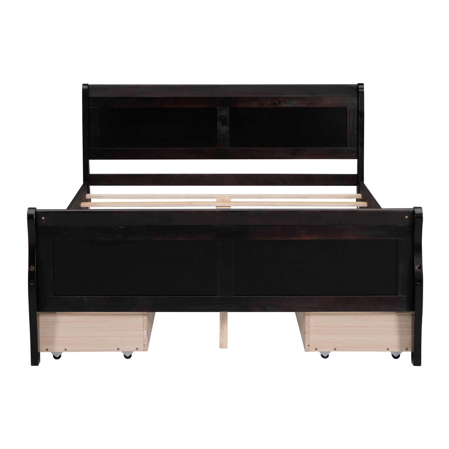 Full Size Wood Platform Bed with 4 Drawers and Streamlined Headboard & Footboard, Espresso