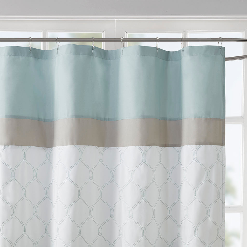 Elegant Oceanic Seafoam Printed Shower Curtain with Intricate Embroidery