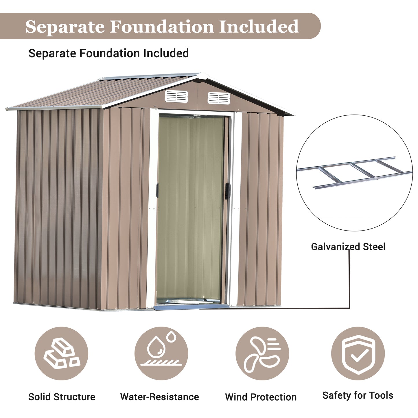 Patio 6ft x4ft Bike Shed Garden Shed, Metal Storage Shed with Lockable Door, Tool Cabinet with Vents and Foundation for Backyard, Lawn, Garden, Brown