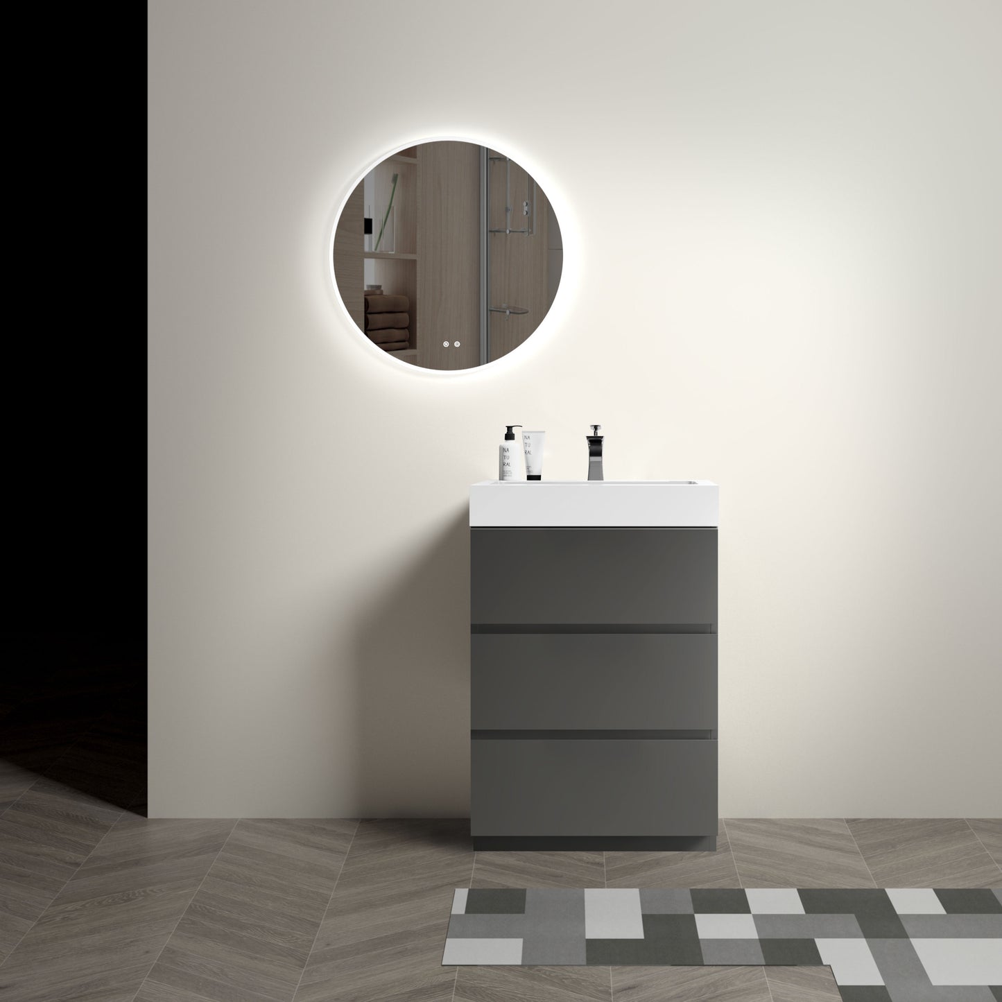 Alice 24" Gray Bathroom Vanity with Sink, Large Storage Freestanding Bathroom Vanity for Modern Bathroom, One-Piece White Sink Basin without Drain and Faucet