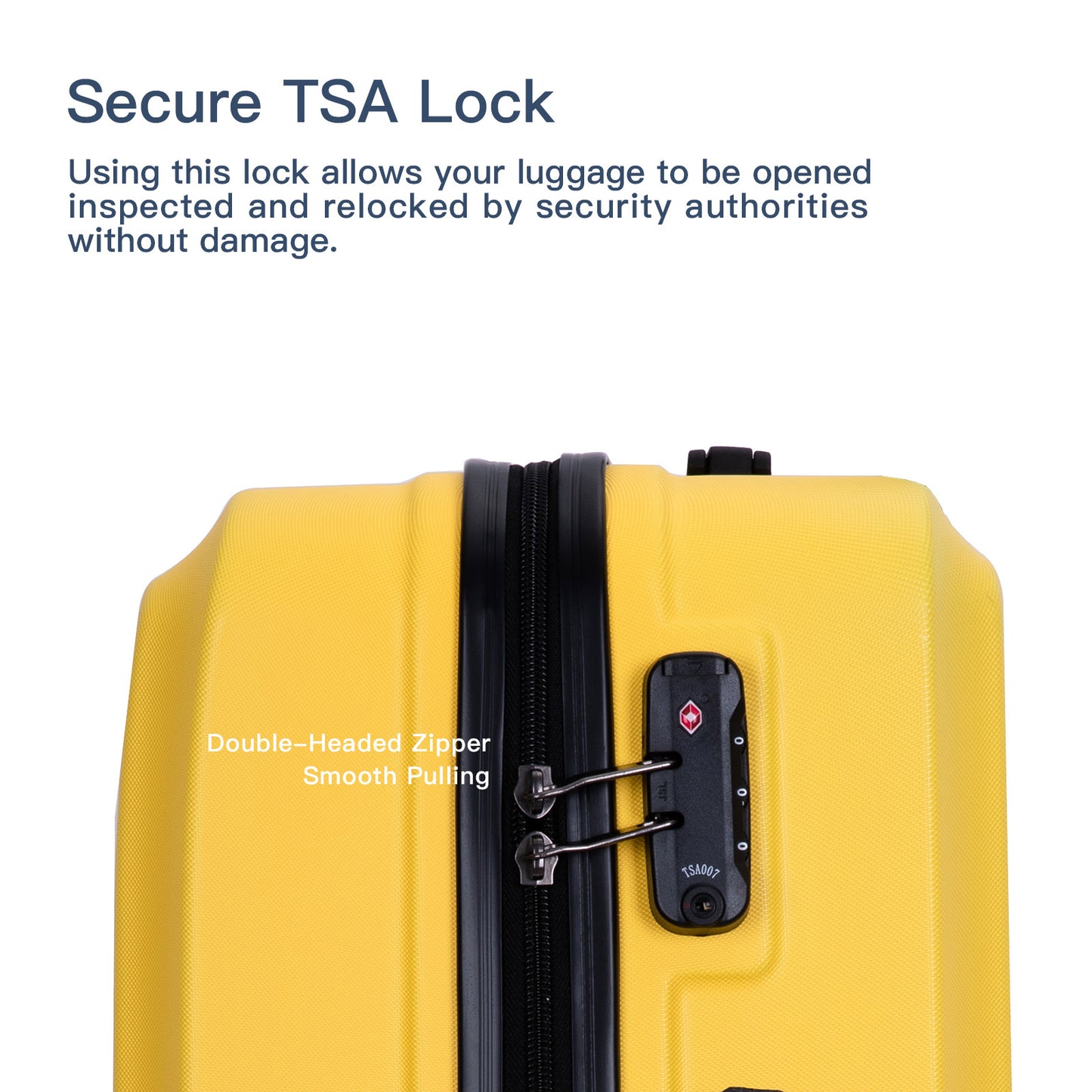 3 Piece Luggage Sets ABS Lightweight Suitcase with Two Hooks, Spinner Wheels, TSA Lock, (20/24/28), Yellow