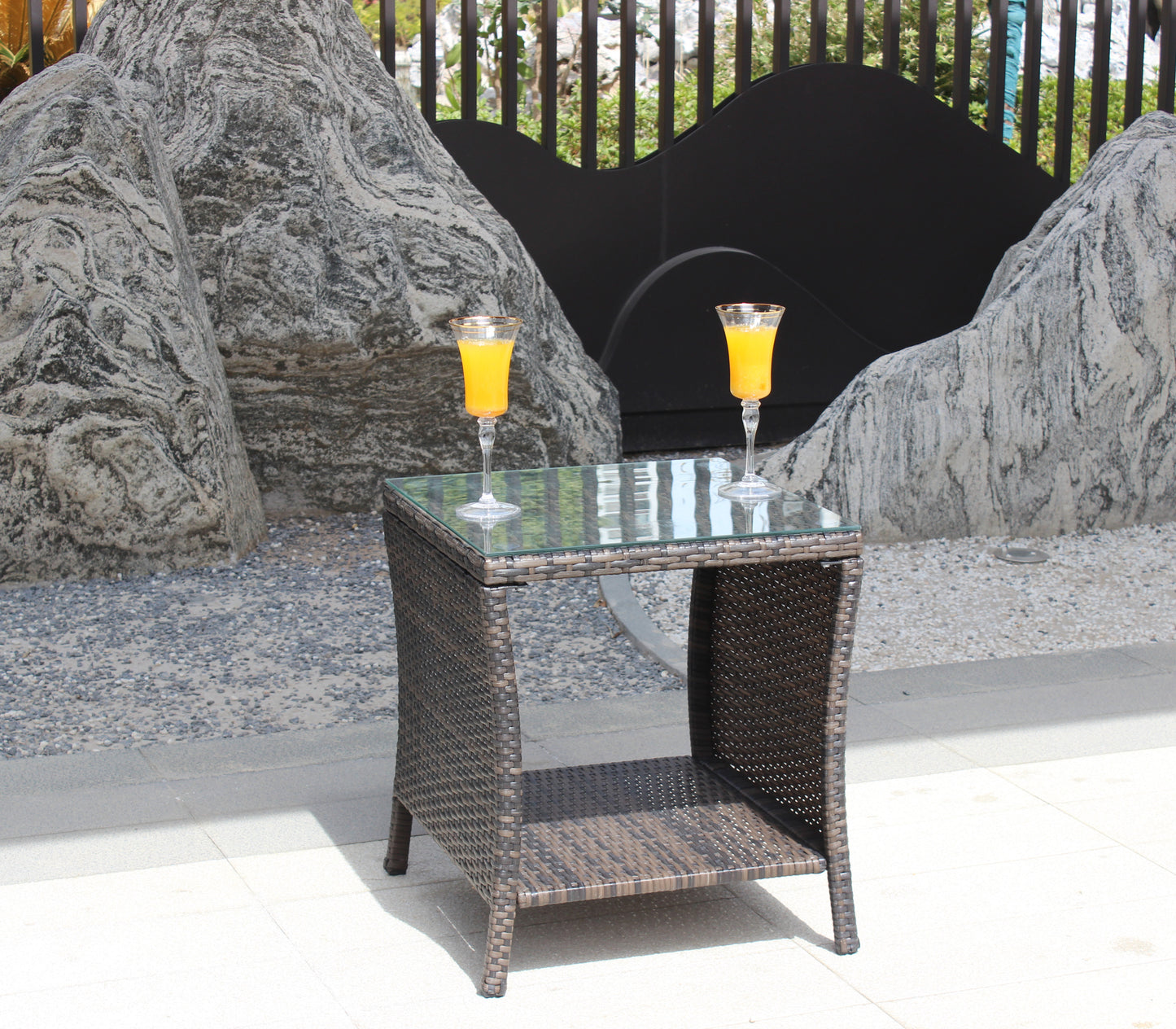 Elegant Outdoor Rattan Coffee Table with Tempered Glass Top