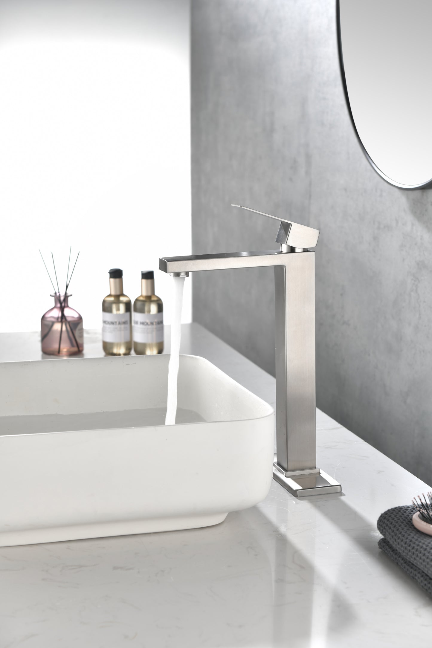 Modern Brushed Nickel Waterfall Spout Bathroom Faucet