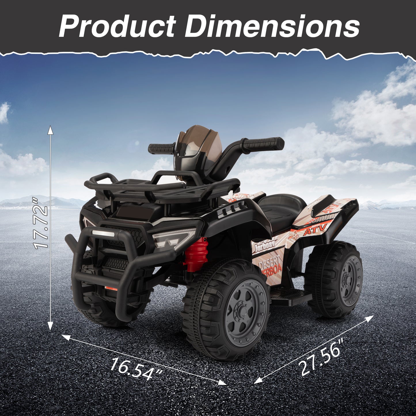 6V Kids Ride-On ATV Car, Powered 4-Wheeler Quad w/ Music Horn USB MP3, 1.9 MPH Max Speed, Electric Vehicle Toy for Children 18-48 Months, Black