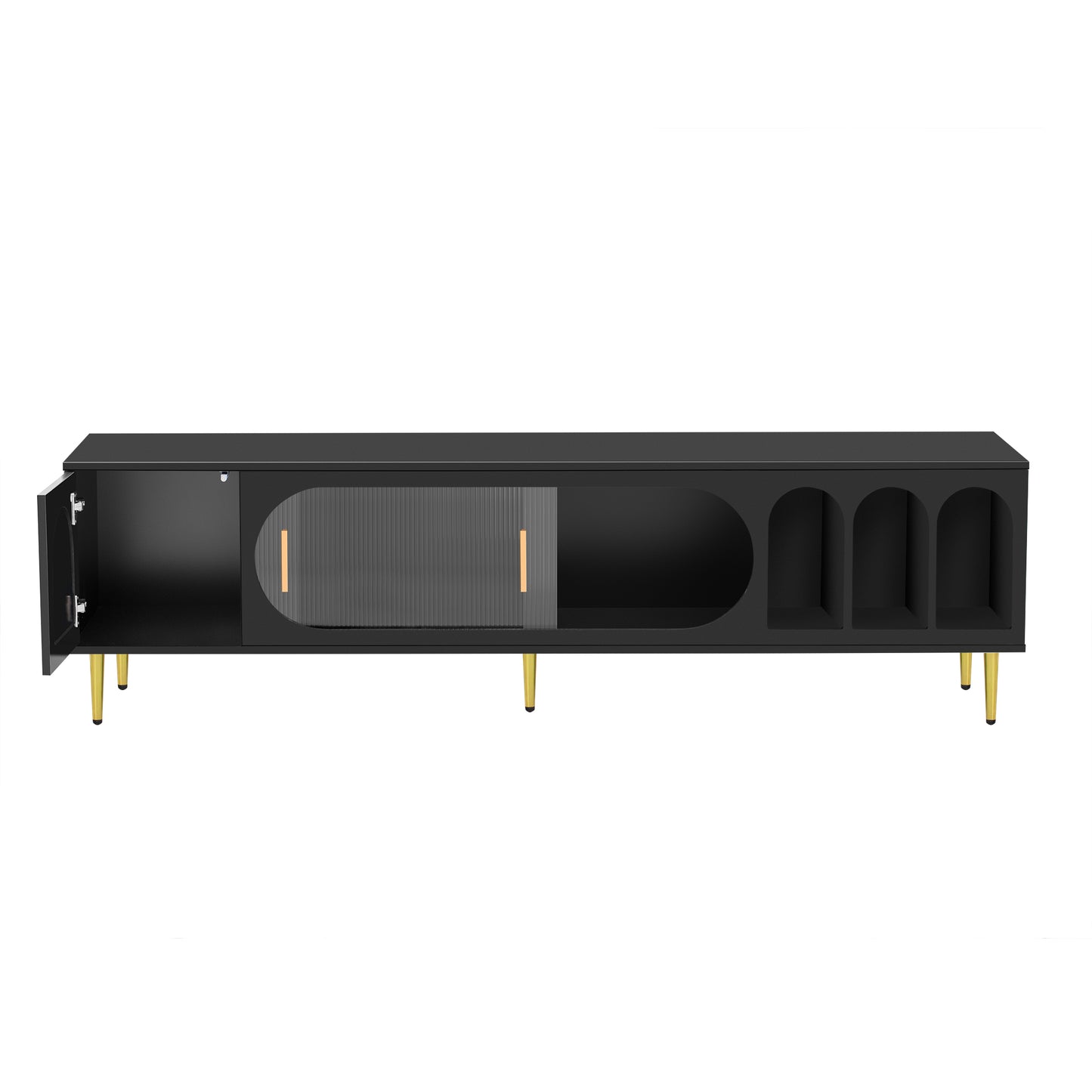 Elegant TV Console with Golden Accents for 80'' TV, Modern Media Stand with Storage Cabinet and Cable Management