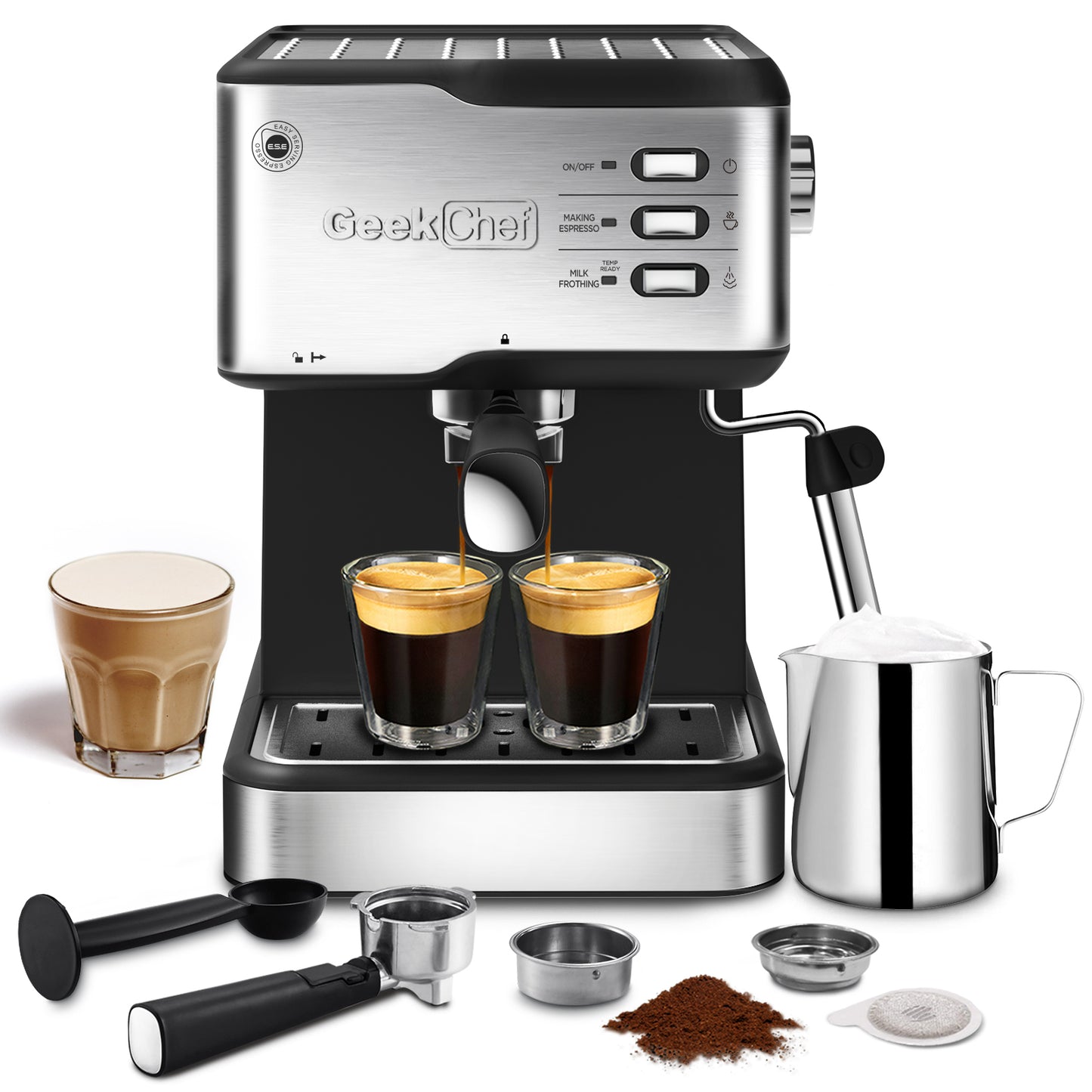 Geek Chef Espresso Machine with Milk Frother and 20 Bar Pump