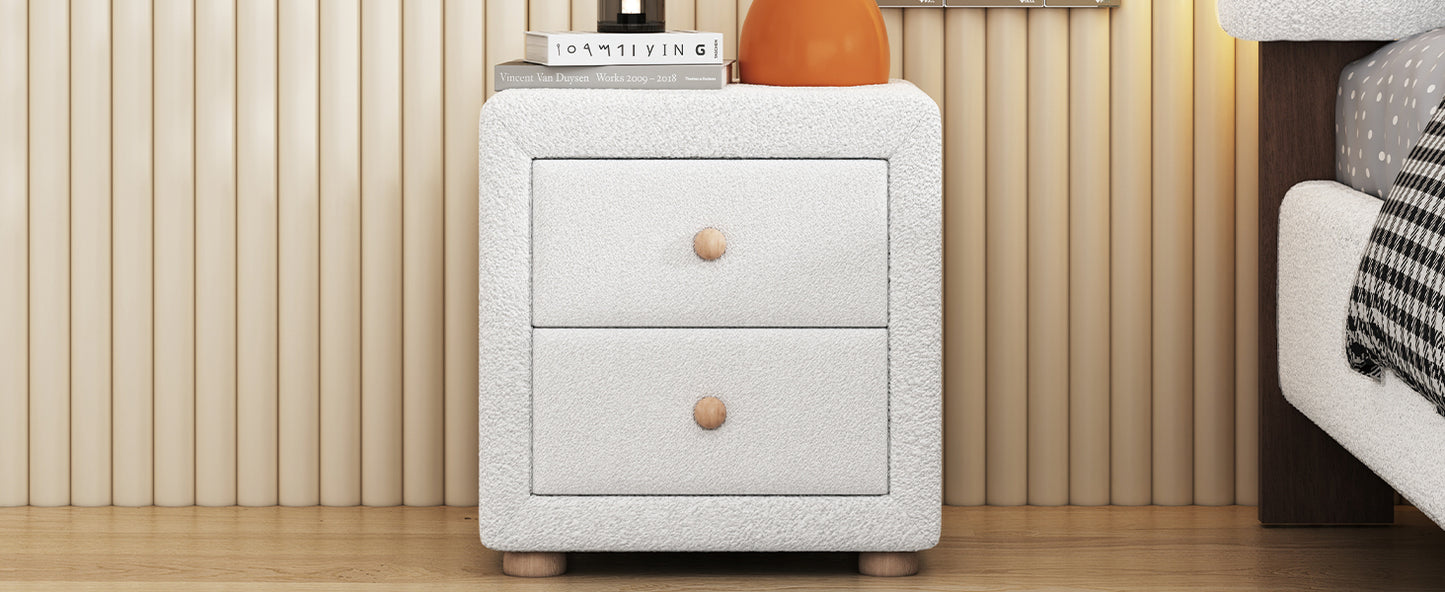 Teddy Fleece Nightstand with 2 Drawers, White