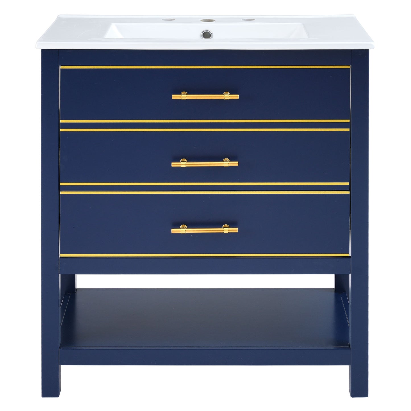 Modern 30inch Navy Blue/White Bathroom Vanity Cabinet Combo with OpenStorge, Two Drawers