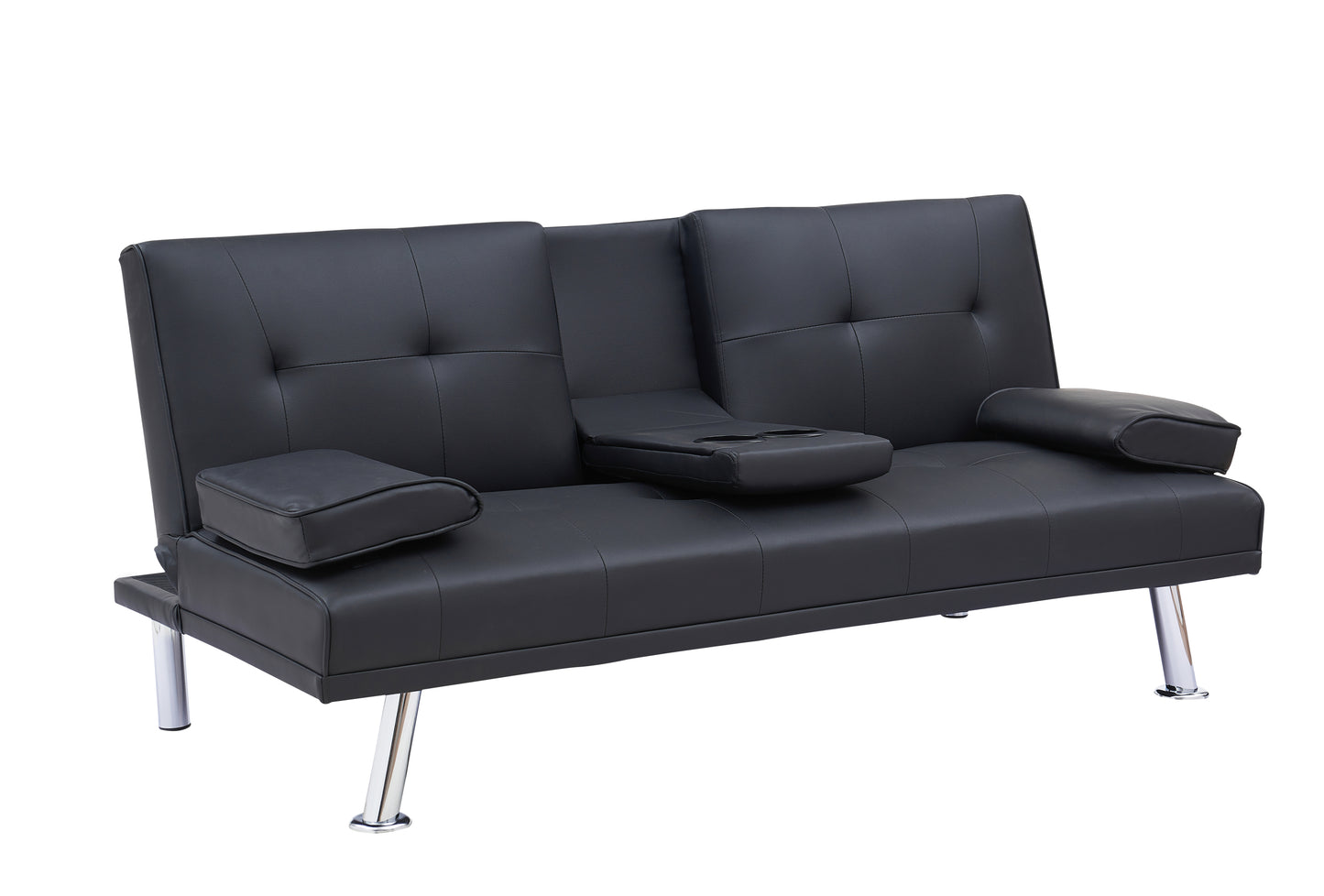 Black Leather Multifunctional Double Folding Sofa Bed for Office with Coffee Table