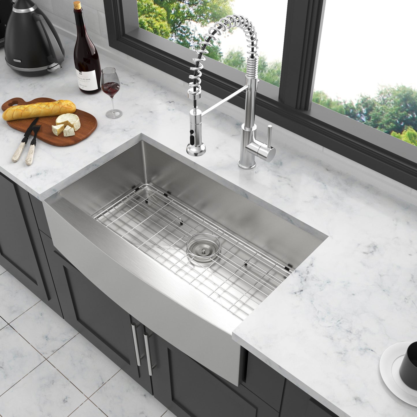 33 Inch Stainless Steel Farmhouse Kitchen Sink with Round Corner Design