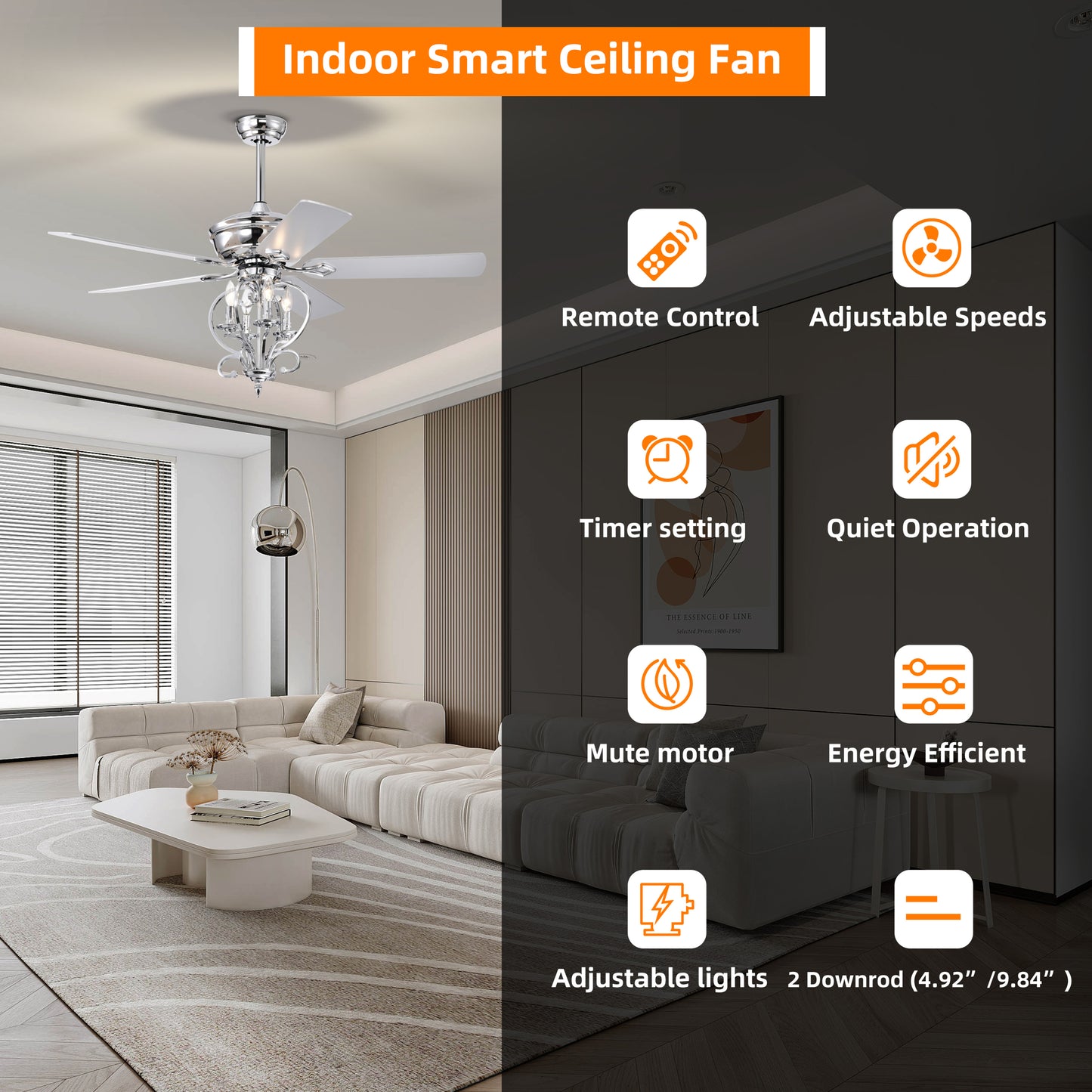 52-inch Silver Traditional Ceiling Fan with Reversible Airflow and Remote Control