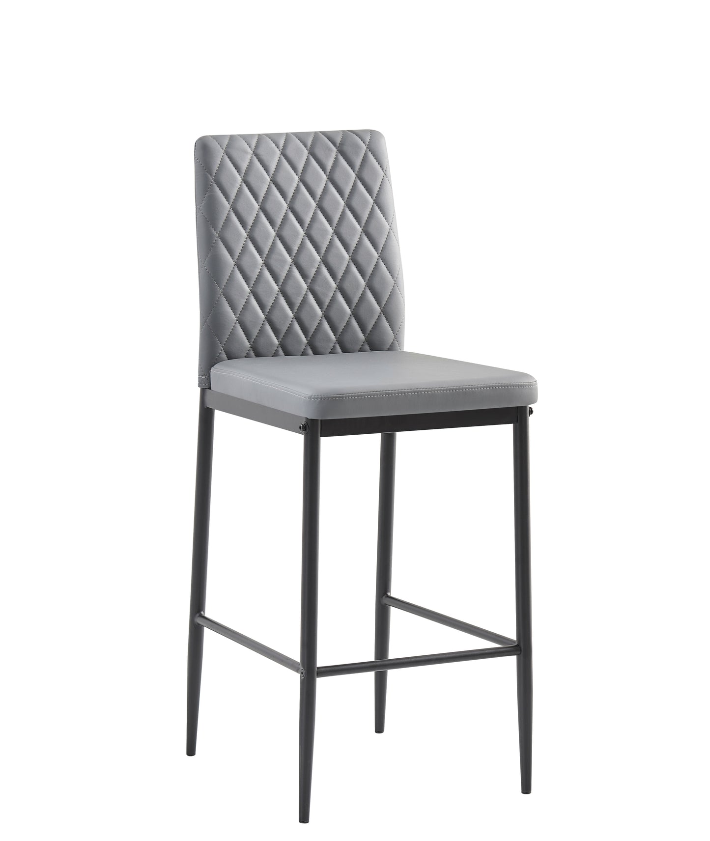 Modern Light Gray Diamond Grid Bar Chair Set with Fireproof Leather & Metal Pipes - 2-Piece