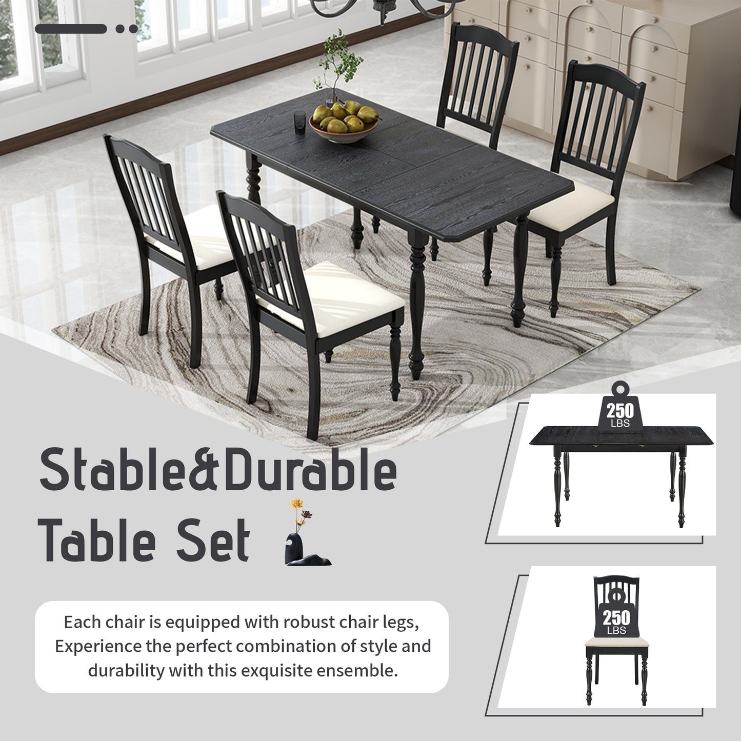 Mid-Century 5-Piece Extendable Dining Table Set Kitchen Table Set with 15inch Butterfly Leaf for 4, Espresso