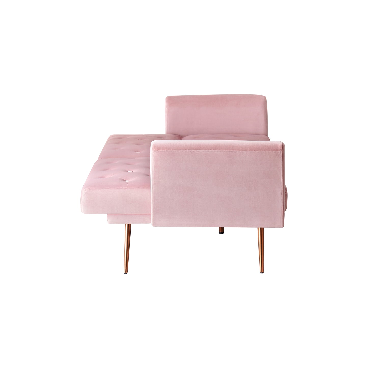 Elegant Pink Velvet Sofa Bed with Nail Head Accents and Throw Pillow