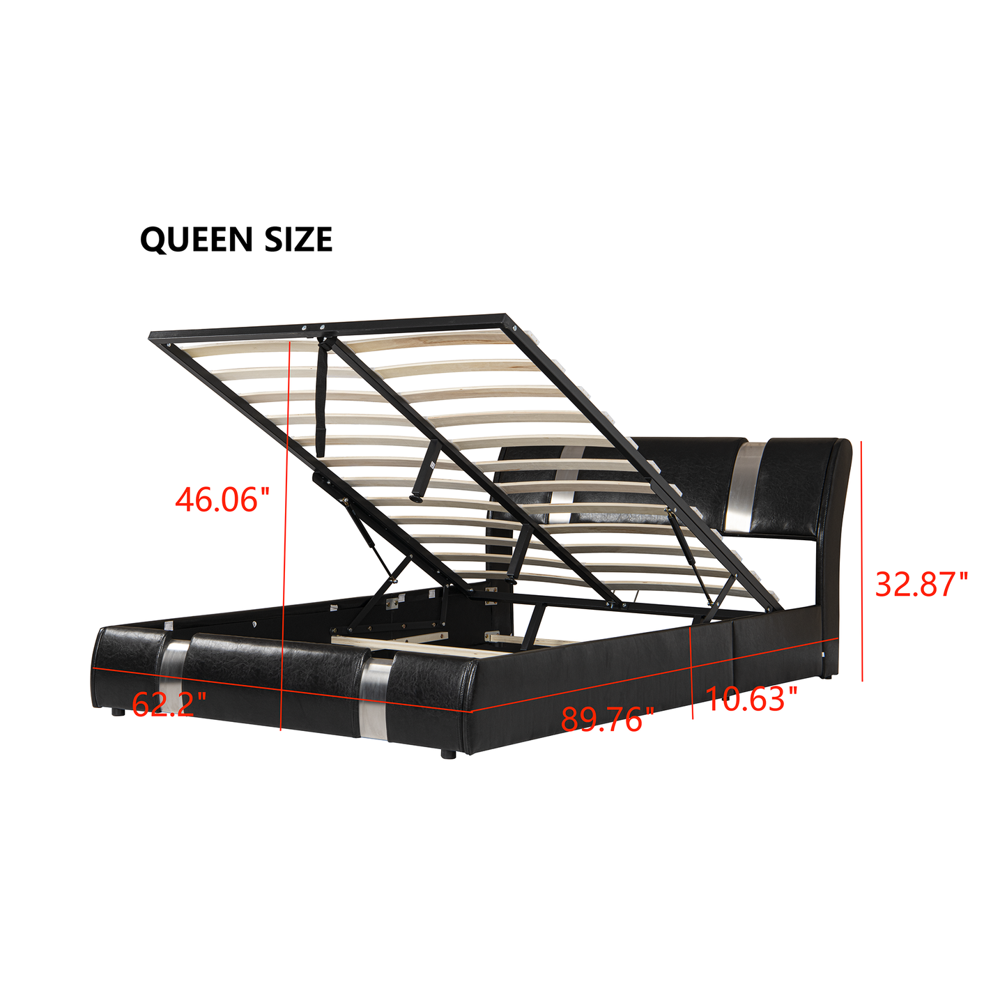 Queen Size Lift Up Storage Bed Frame with Stainless steel sheet,Upholstered Platform Hydraulic Bed Frame with Wood Slats,Suit for Kids/Teen/Adults Noise-Free,No Box Spring Needed, Easy Assembly