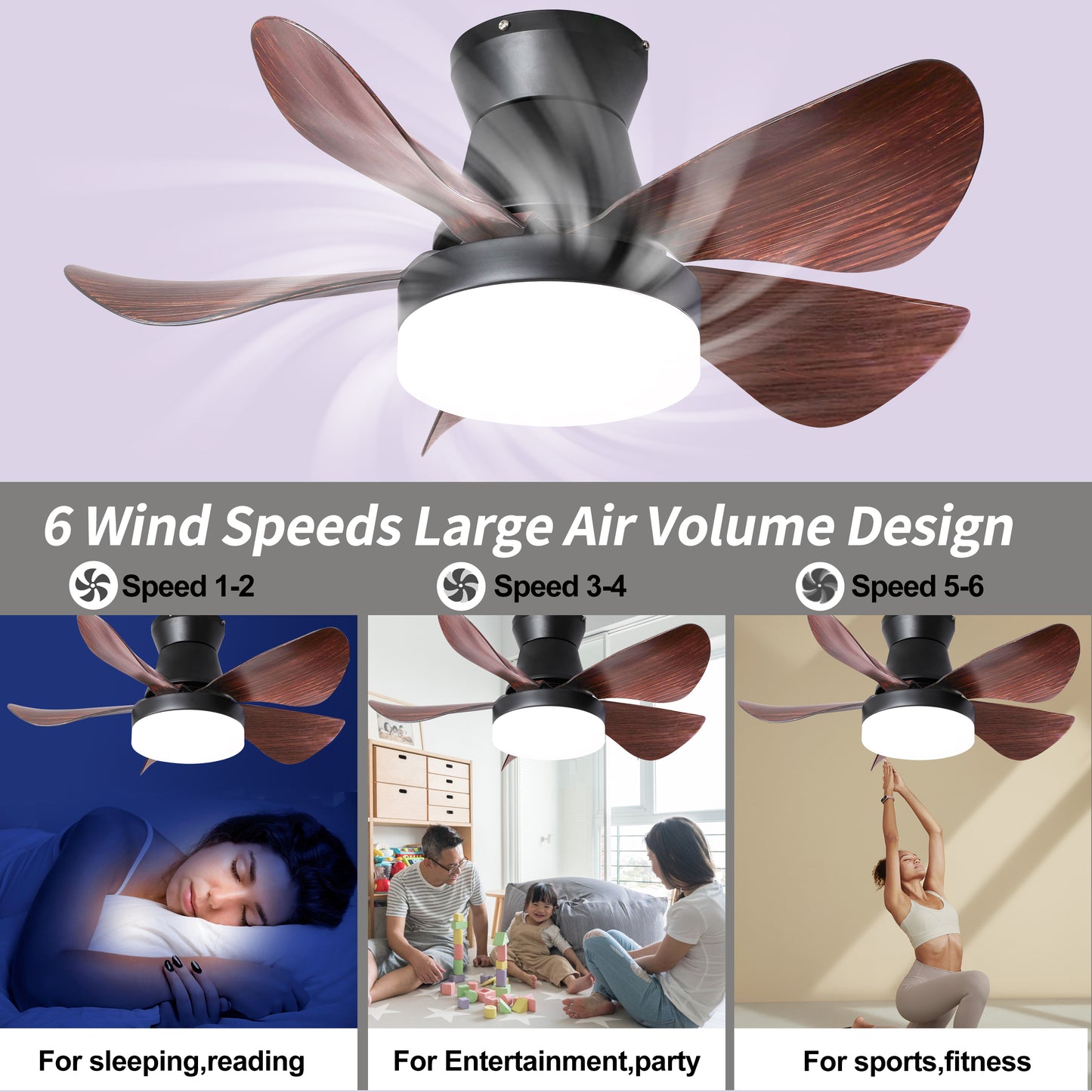 28 Inch Modern Ceiling Fan with LED Light and Remote Control