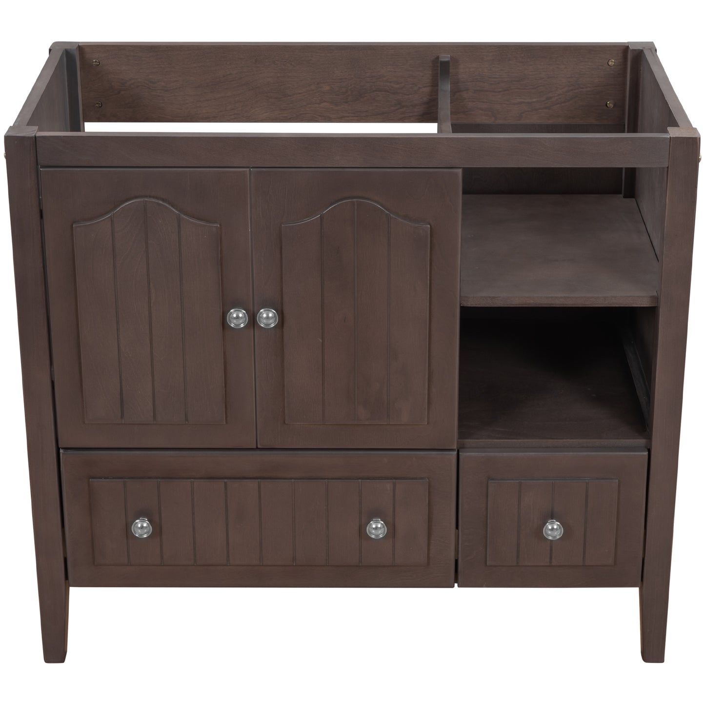 36" Bathroom Vanity Base Only, Solid Wood Frame and MDF Boards, Brown