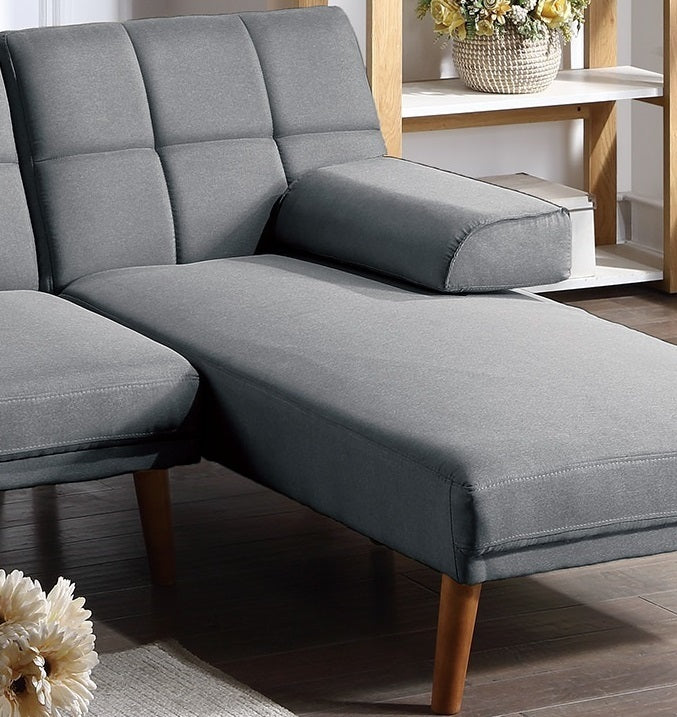 Blue Grey Polyfiber Adjustable Sectional Sofa Set with Tufted Back and Solid Wood Legs