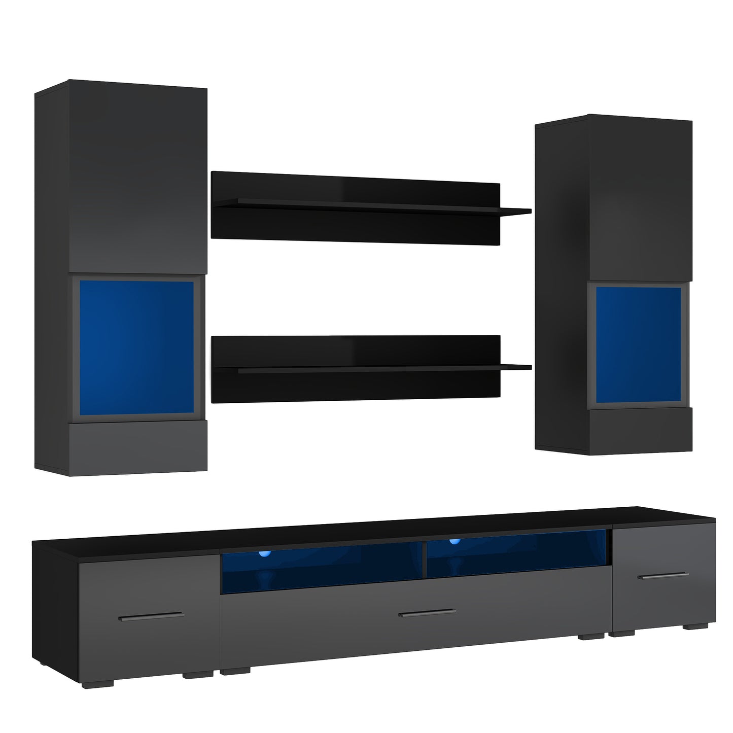 Modernized Black Floating TV Stand Set with 16-Color LED Lights for 90+ inch TV