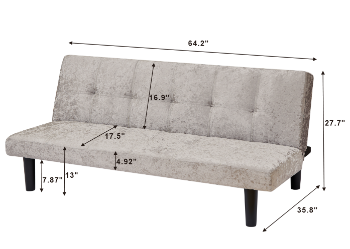 Modern sofa bed in iced velour, multi-position adjustable sofa bed, plastic feet