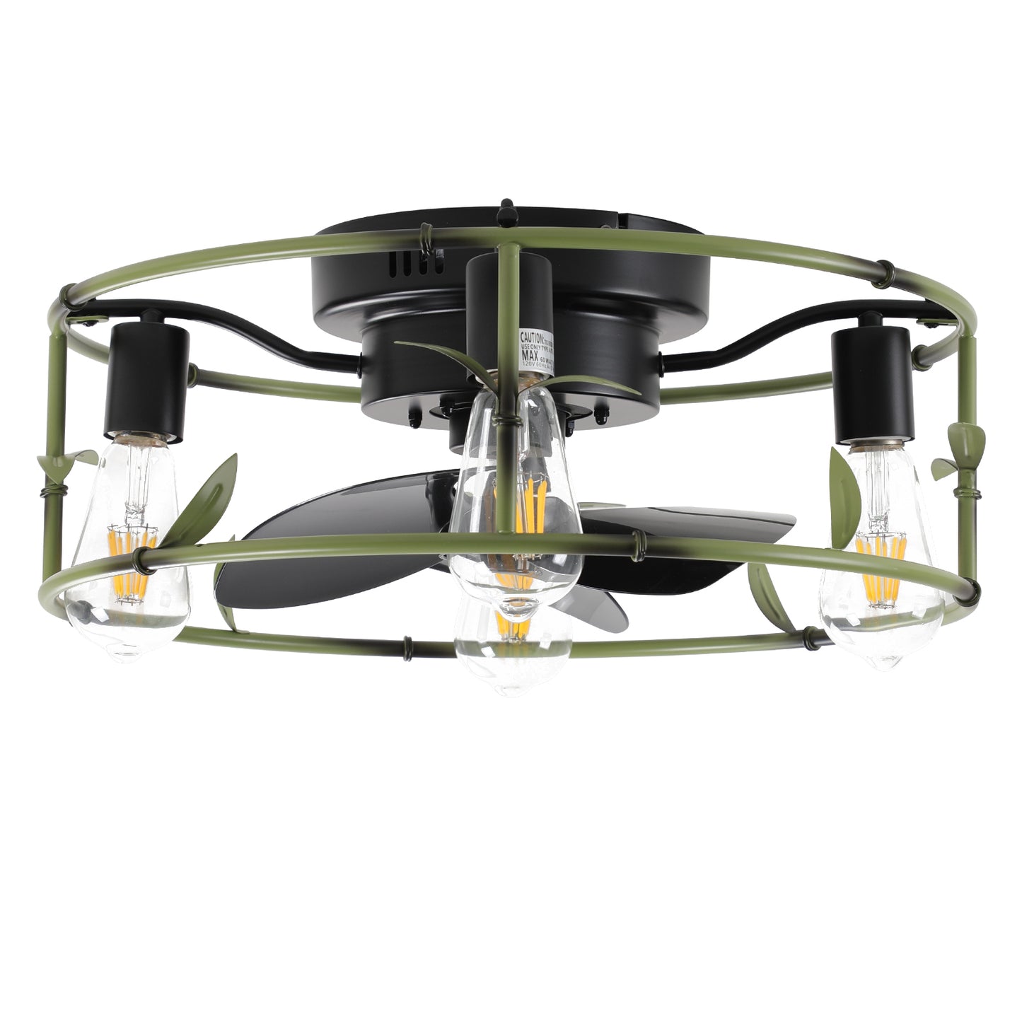 Modern Green Caged Ceiling Fan with Lights and Remote Control