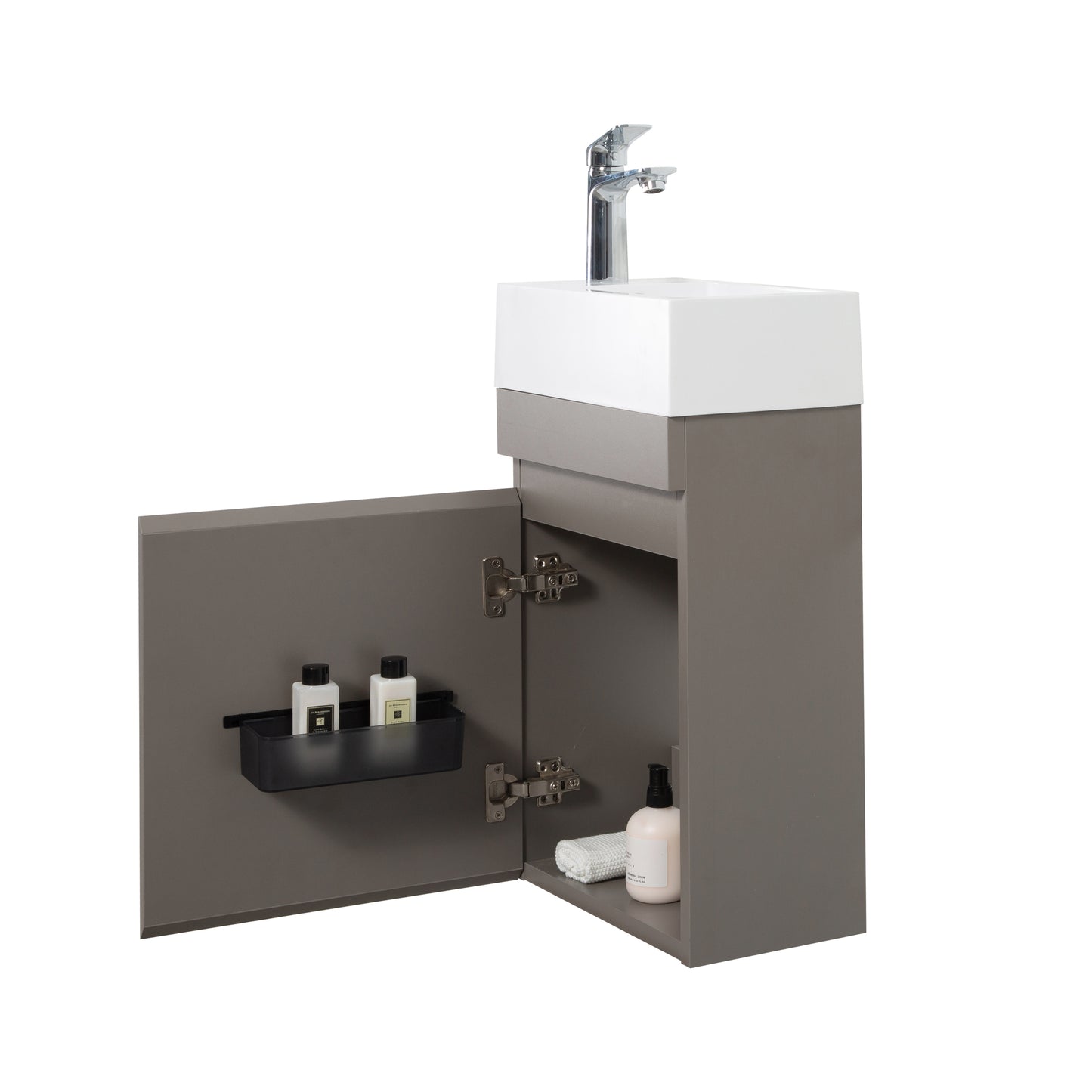 Laura 18" Small Bathroom Vanity with Sink, Wall Mounted Bathroom Vanity for Modern Bathroom, One-Piece White Sink Basin Minimalist Large Storage Bathroom Vanities