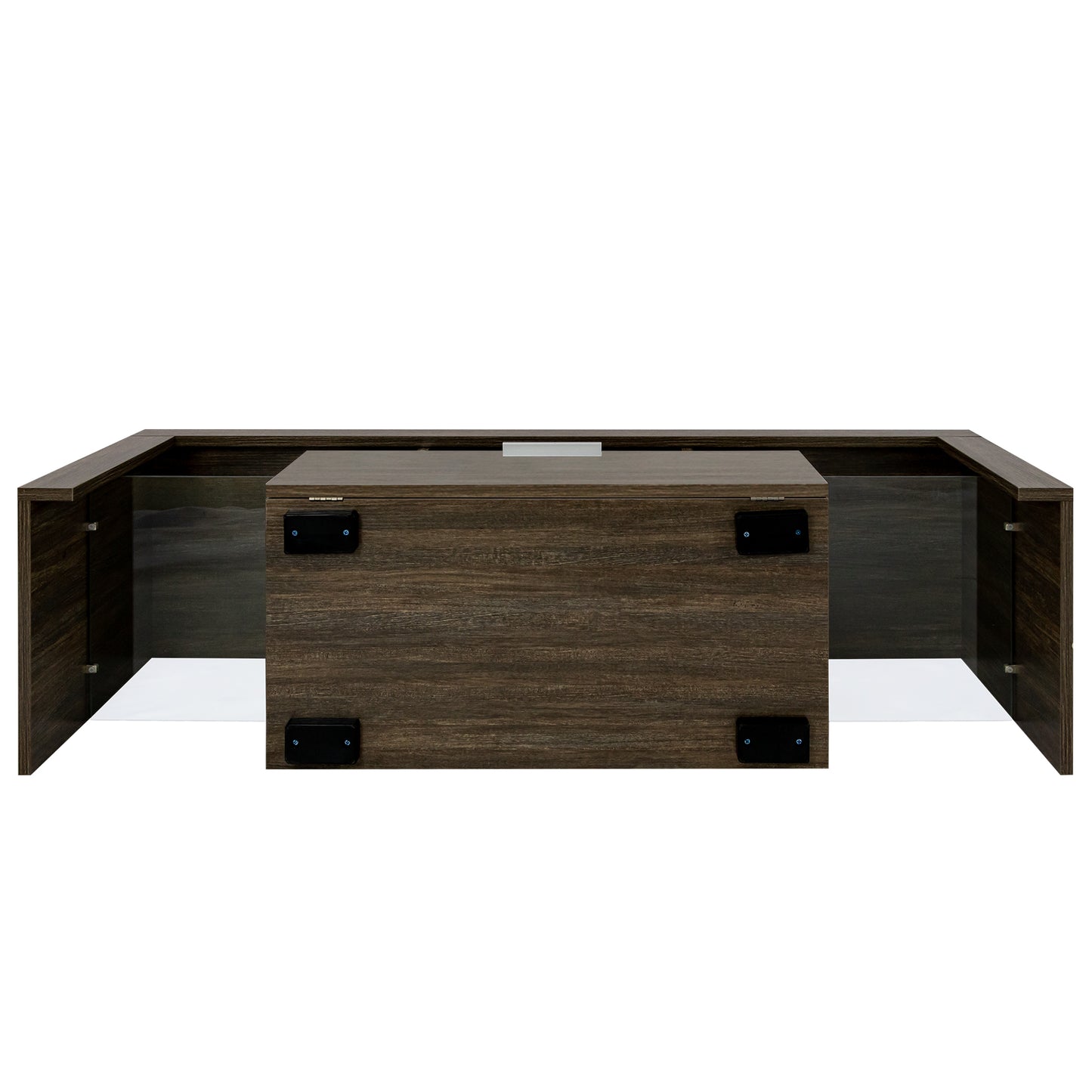 Quick Assembly Modern Brown TV Stand with LED Color Changing Lights and Toughened Glass Shelf