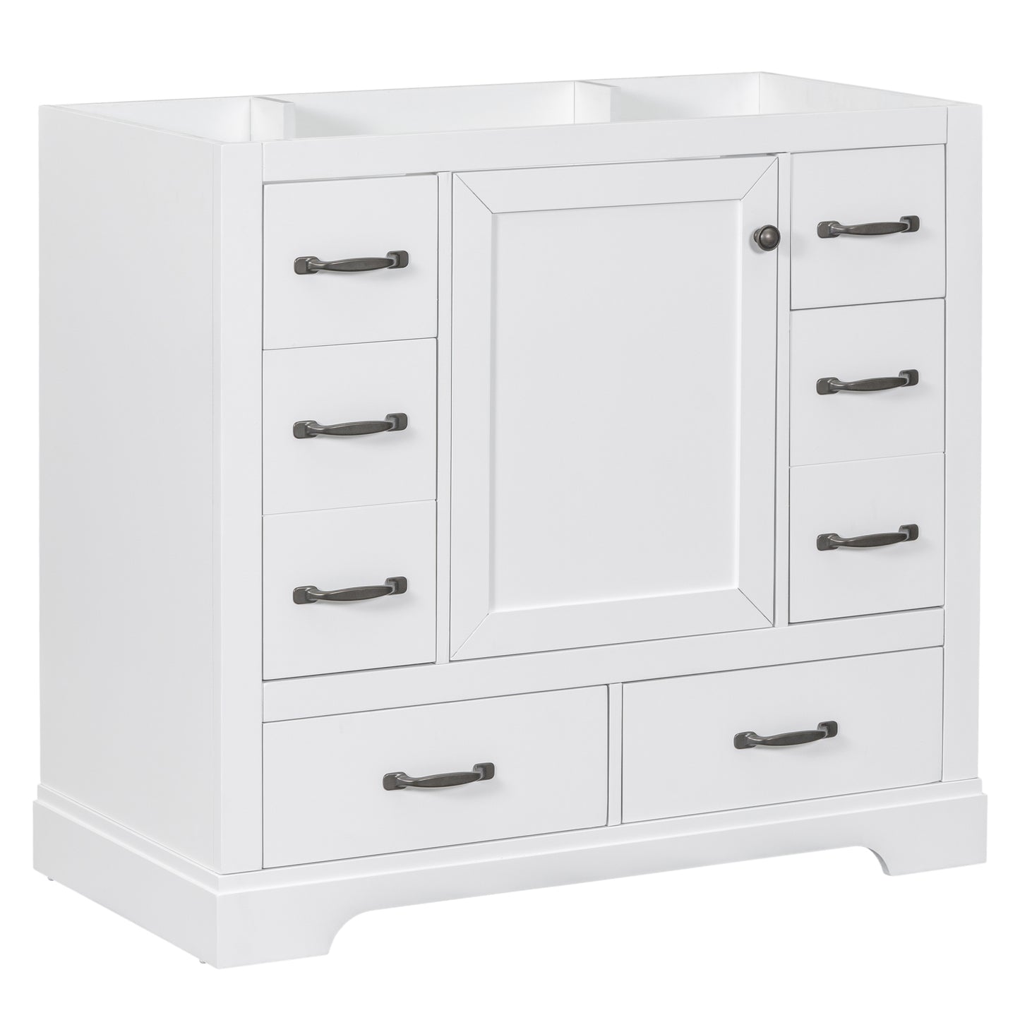 36" Bathroom Vanity without Sink, Cabinet Base Only, Six Drawers, Multi-Functional Drawer Divider, Adjustable Shelf, White