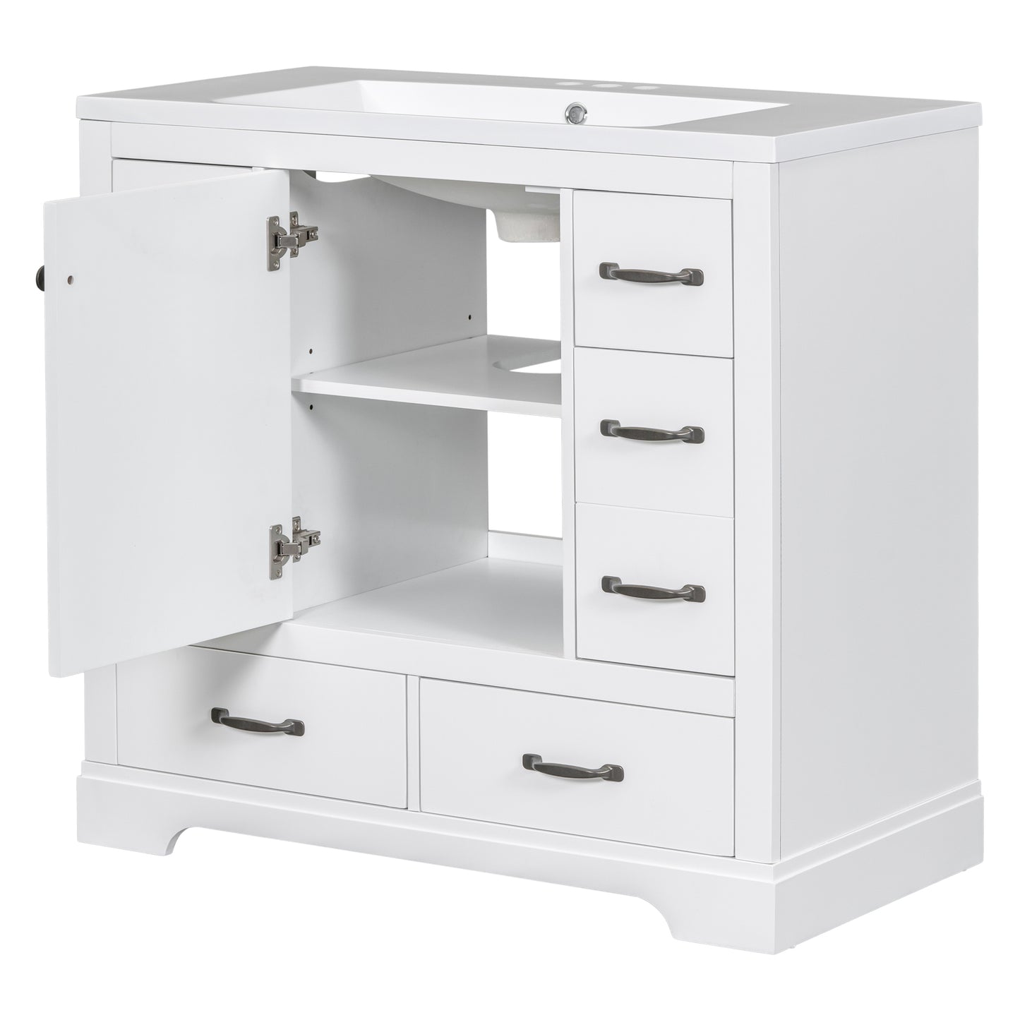 36" Bathroom Vanity with Sink Combo, Six Drawers, Multi-Functional Drawer Divider, Adjustable Shelf, White