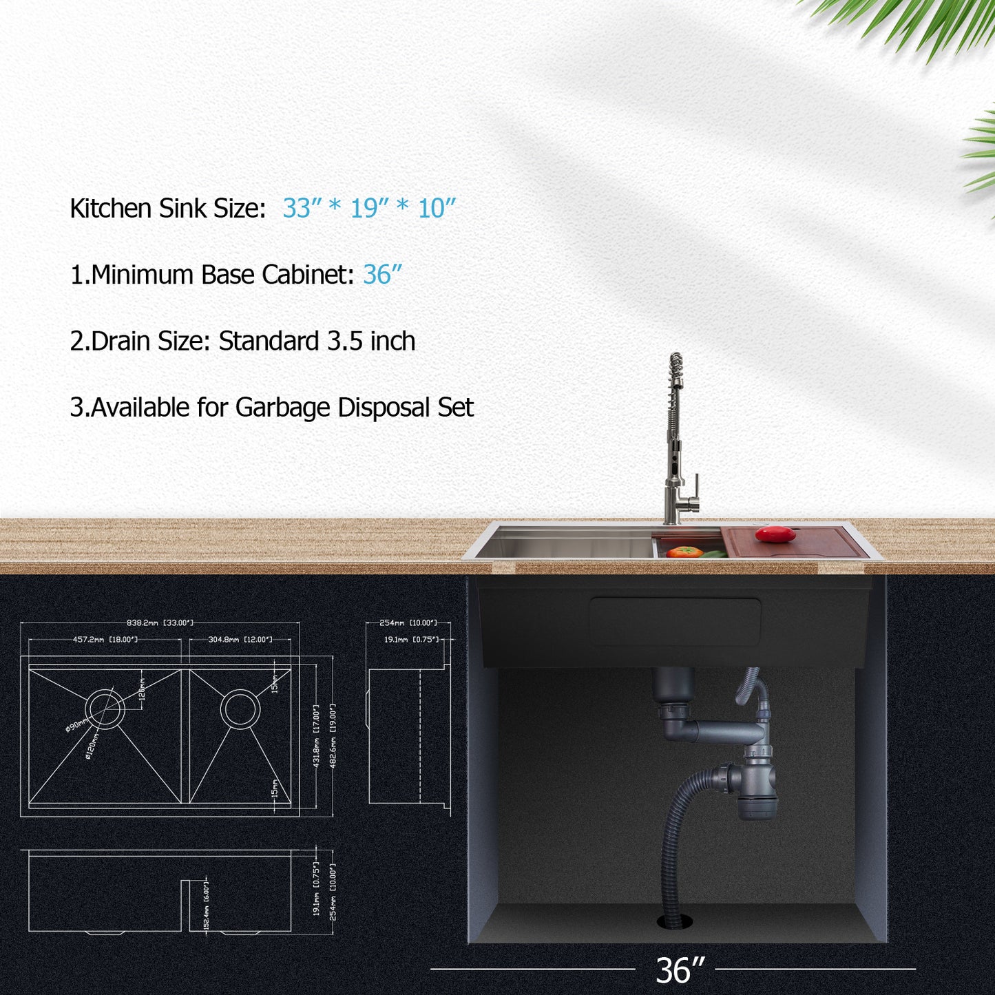 Stainless Steel Double Basin Undermount Kitchen Sink with Accessories